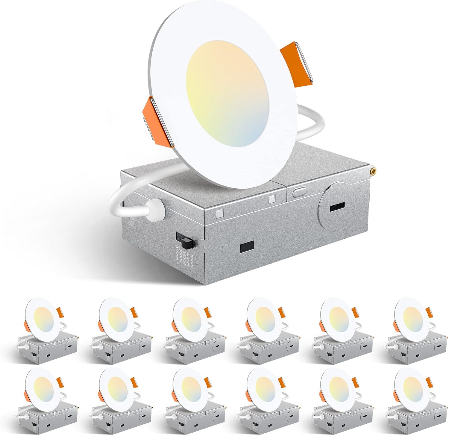 Amico 12 Pack 6 Inch LED Recessed Lighting, Canless Wafer Downlight, White