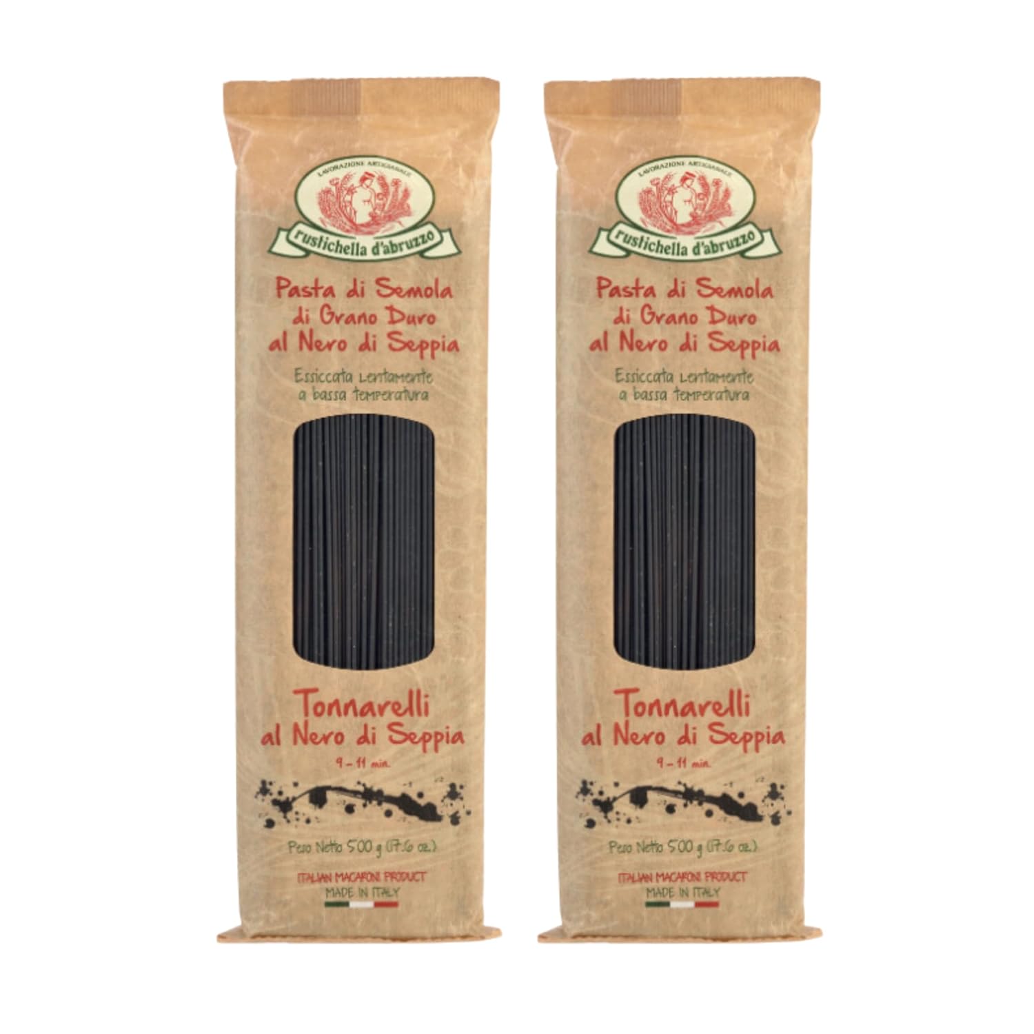 Rustichella d'Abruzzo Tonnarelli with Squid Ink, Long Italian Pasta with Cuttlefish, Ideal for Shellfish, Spicy Fish Sauce & Olive Oil Dishes