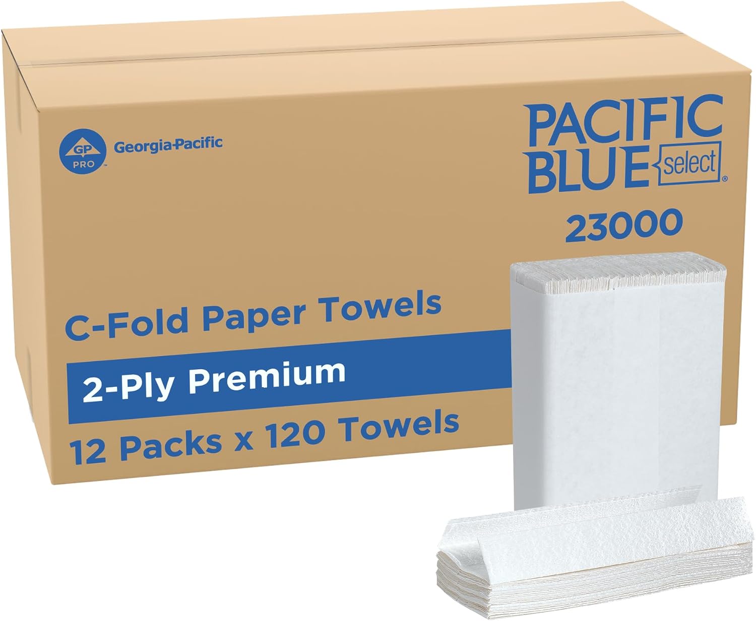 Pacific Blue Select by Georgia-Pacific PRO C-Fold Premium 2-Ply Paper Towels, White, 3.6” Folded Width, 120 Towels Per Pack, 12 Packs Per Case, 23000 | 1440 Sheets Total, 120 Sheets Per Unit, White, High Absorbency, Soft Feel, Dispenser Compatible, Comme…