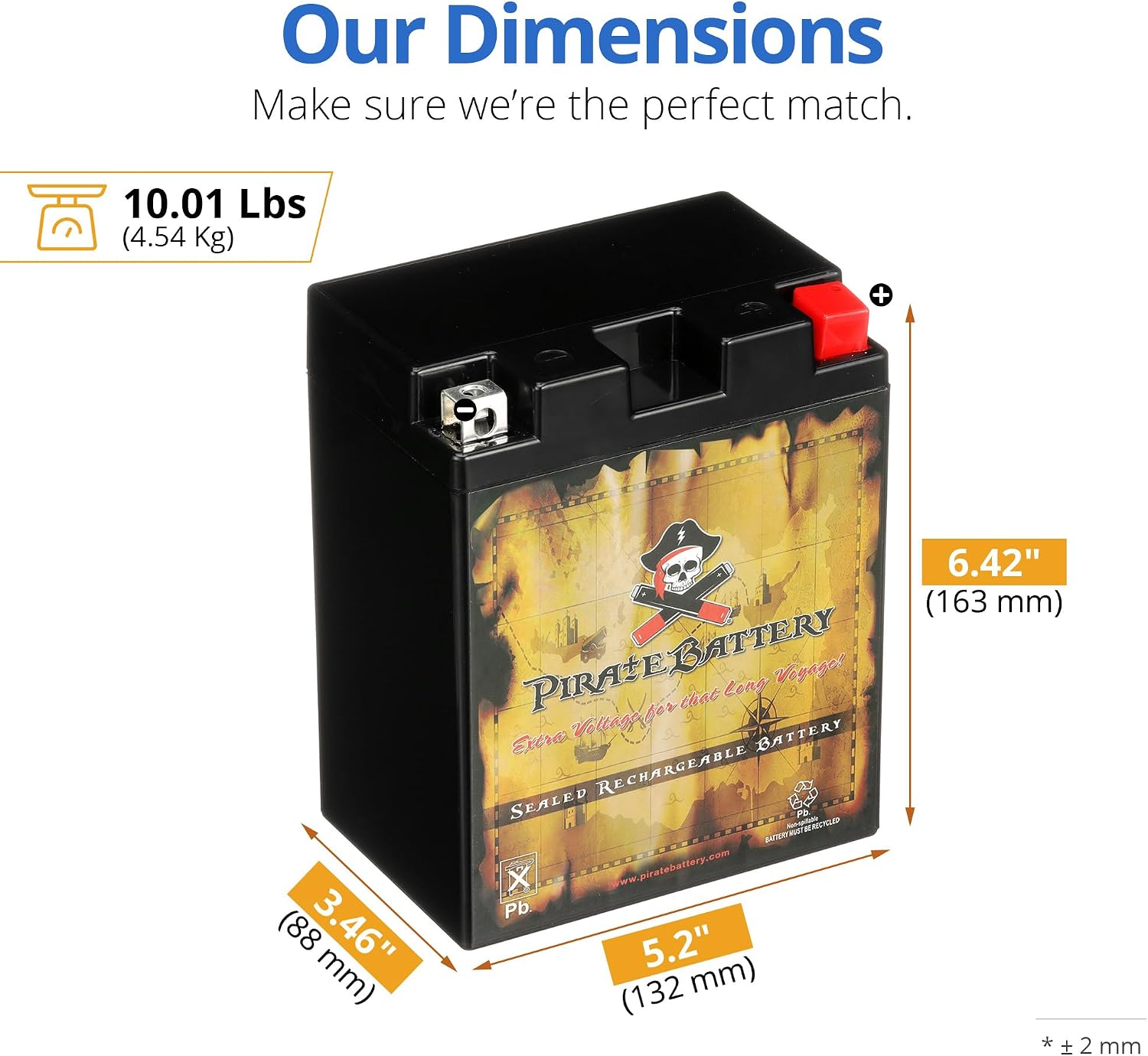 Pirate Battery YTX20HL-BS 310 CCA Maintenance-Free 12V 19Ah Battery Replacement for ATV, Harley Davidson Motorcycle, Jet Skis, Scooter, UTV, and More - Nut and Bolt (T3) Terminal