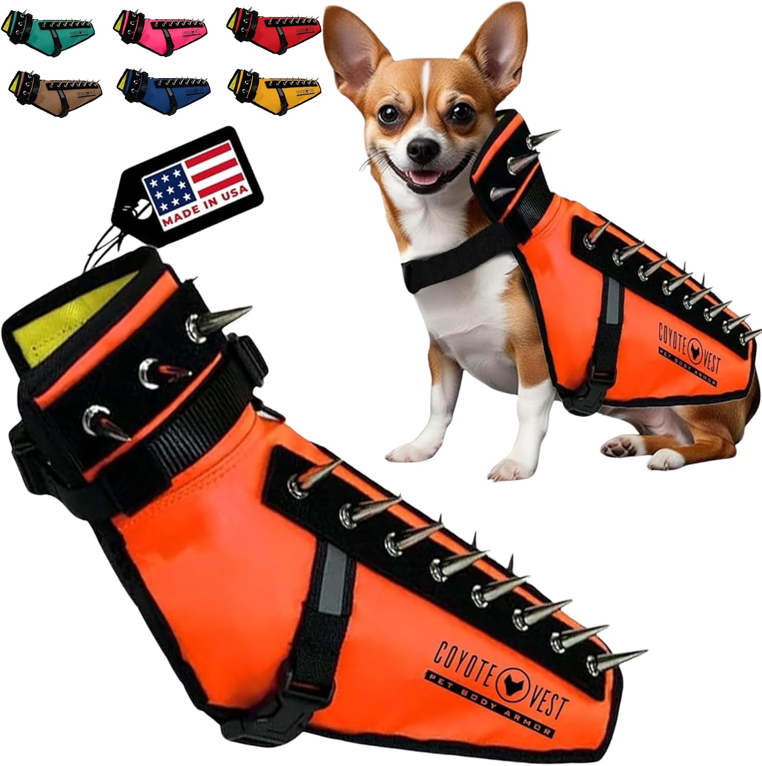 CoyoteVest Stab-Resistant Dog Harness, Made in USA, X-Small, Neon Pink | Stab-resistant Vest Helps Protect Small Dogs From Coyotes, Aggressive Dogs and Birds of Prey, with Removable Spikes