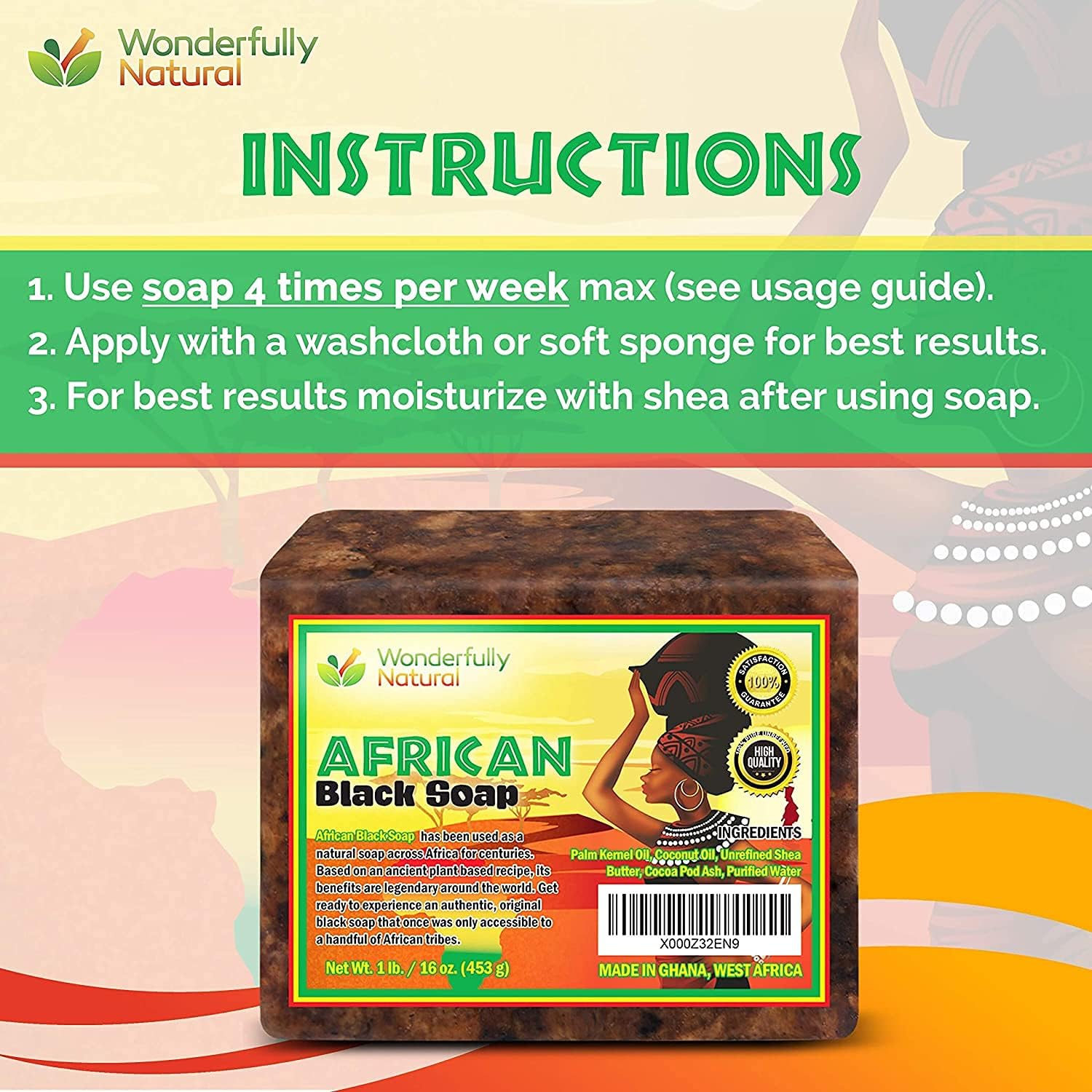 #1 Organic African Black Soap for Acne & Dark Spots Black Owned 1lb bar