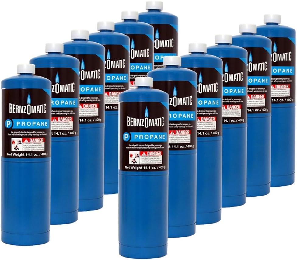 Tiptop Home 14.1 oz. Propane Cylinder - 12 Pack Bernzomatic Blue Steel Cylinders