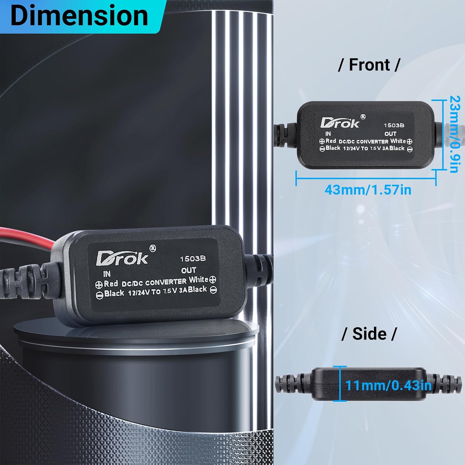 DROK 12V to 6V Step Down Converter, DC 11-32V to 6V 3A Buck Converter, 24V 12V DC Power Supply Voltage Regulator for Vehicle Car Truck RV Solar Panels