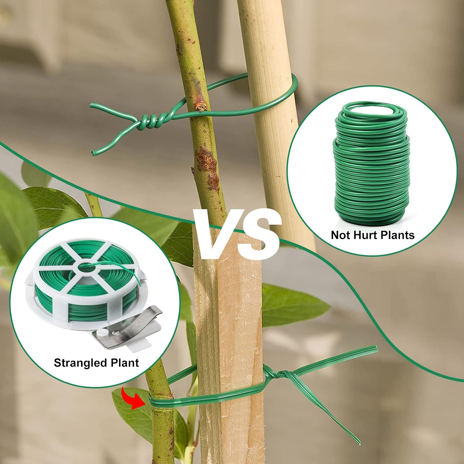 Decoroca Soft Plant Ties for Support - 65.6' Reusable Waterproof Plant Wire, 3.5mm Garden Twist