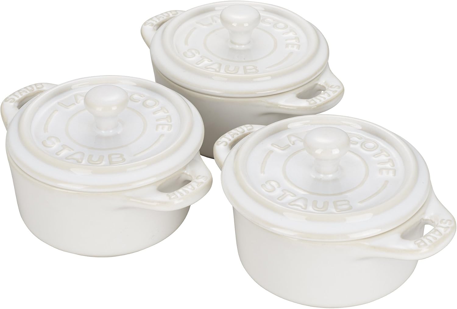 STAUB Ceramic Dutch Oven 3-piece Mini Round Cocotte, Dark Blue