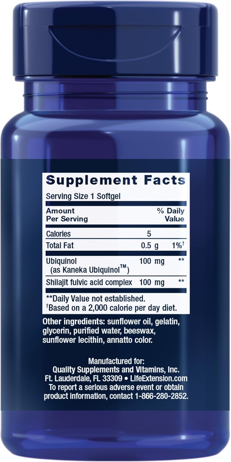 Life Extension Super Ubiquinol CoQ10 with Enhanced Mitochondrial Support, Heart Health Supplement, Maximum Absorption, 50 mg, Non-GMO, Gluten-Free, 30 softgels | Ultra-Absorbable Ubiquinol CoQ10 with Shilajit for Heart Health & Cellular Energy Production…