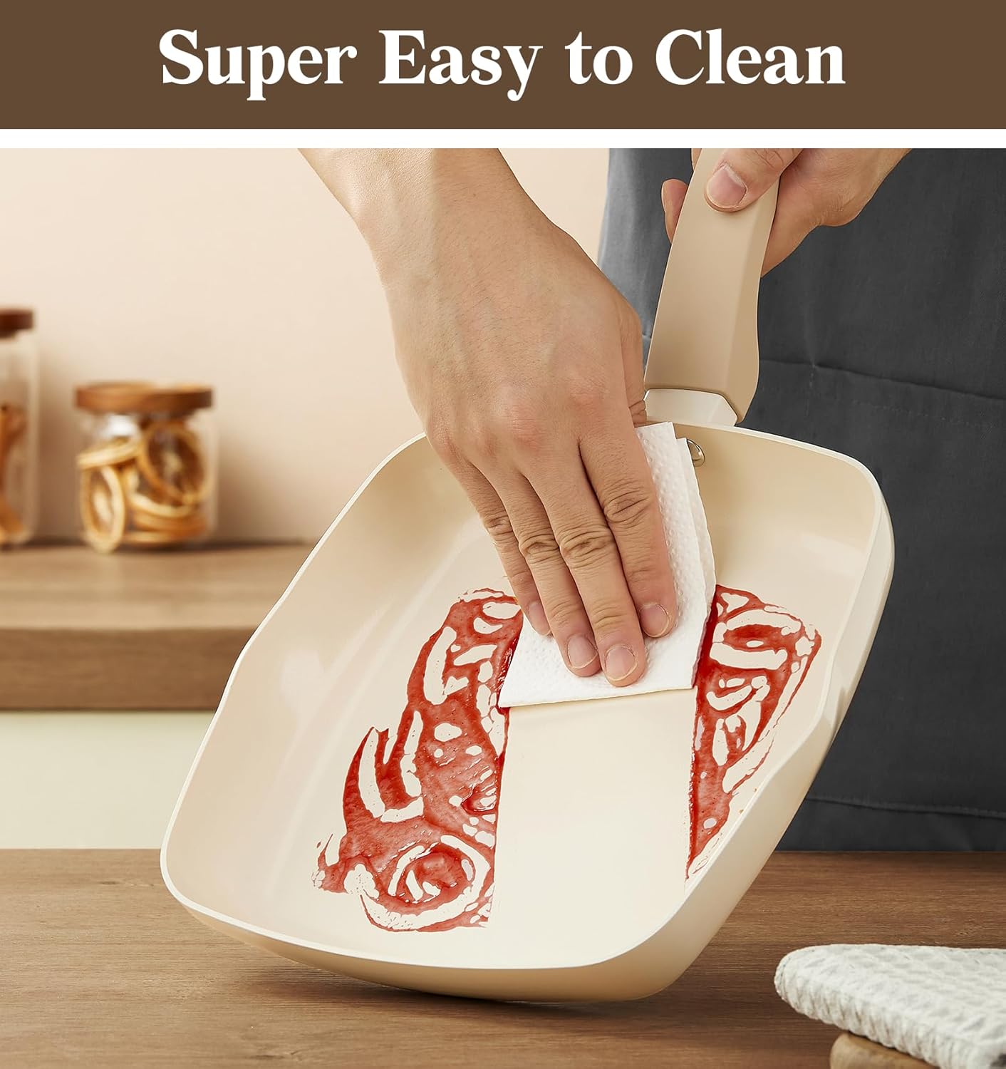 KOCH SYSTEME CS 9.5 Inch Nonstick Grill Pan for Stove Tops, Marble Coating Square Grill Skillet with Lid, Fry Pan Compatible with all Stoves