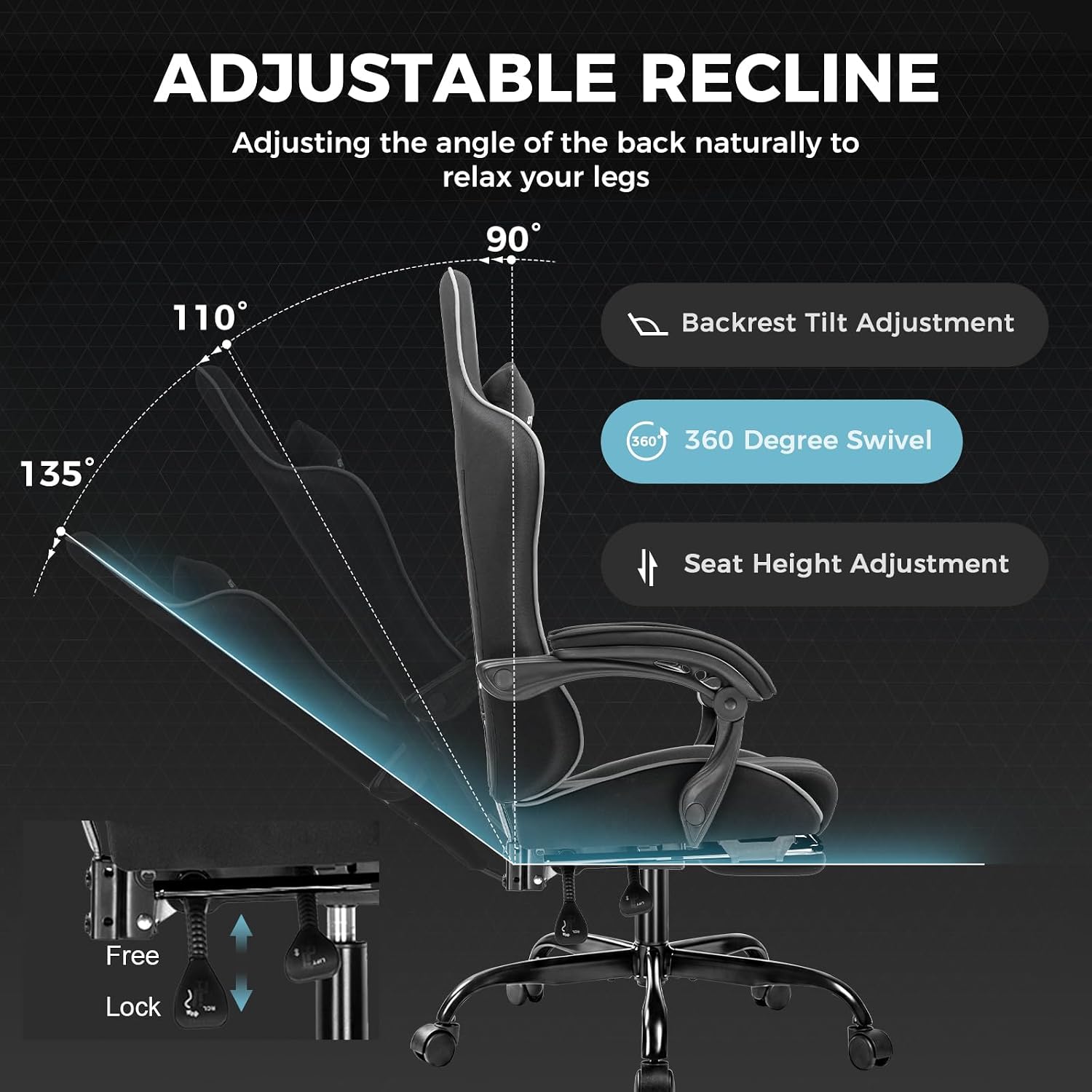GTPLAYER Gaming Chair, Computer Chair with Footrest and Lumbar Support