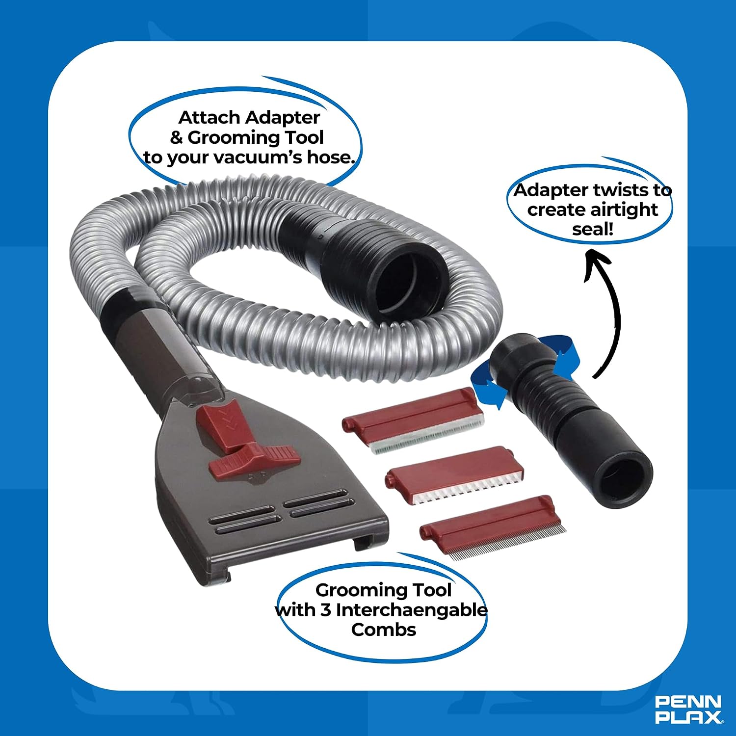 Penn-Plax VacGroom Pet Grooming and Shedding Vacuum Attachment Kit – Great for Dogs, Cats, and Your Furniture! Works With Almost All Vacuum Brands