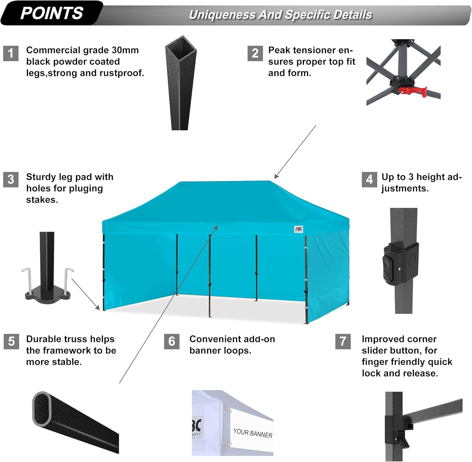 ABCCANOPY Heavy Duty Easy Pop up Canopy Tent with Sidewalls 10x20, Turquoise