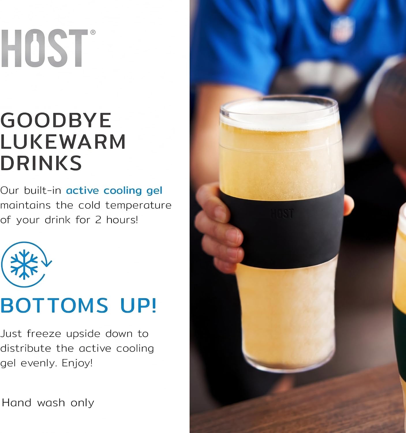 Host FREEZE Beer Glasses, Frozen Beer Mugs, Freezable Pint Glass Set, Insulated Pint Glass to Keep Your Drinks Cold, Double Walled Insulated Glasses