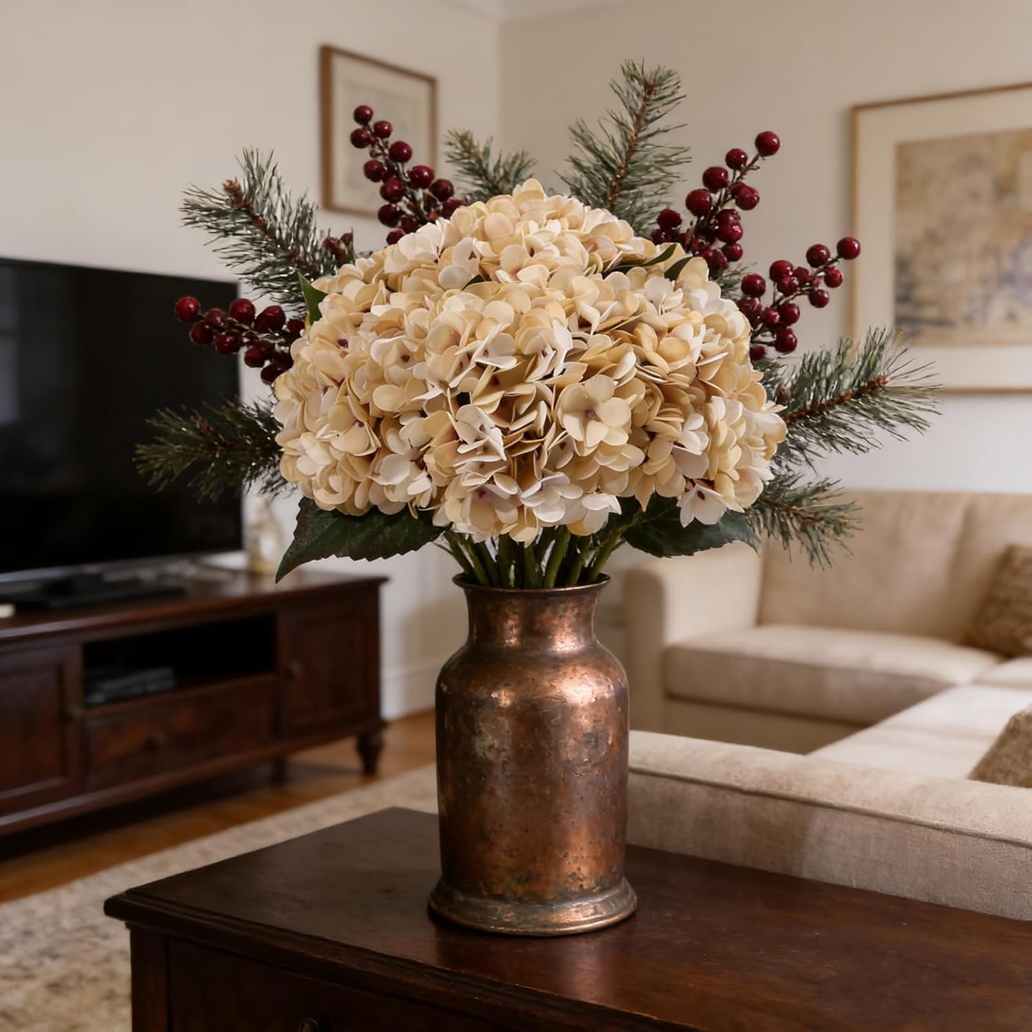 Kimura's Cabin 6pcs Silk Hydrangeas Artificial Flowers,Deep Lake Blue