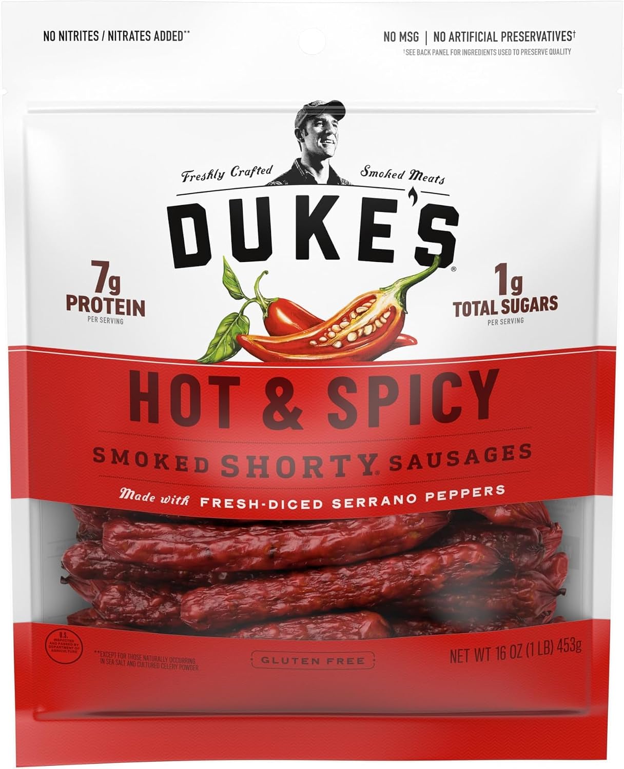 Duke's Pork Hot & Spicy Smoked Shorty Sausages, 16 oz.