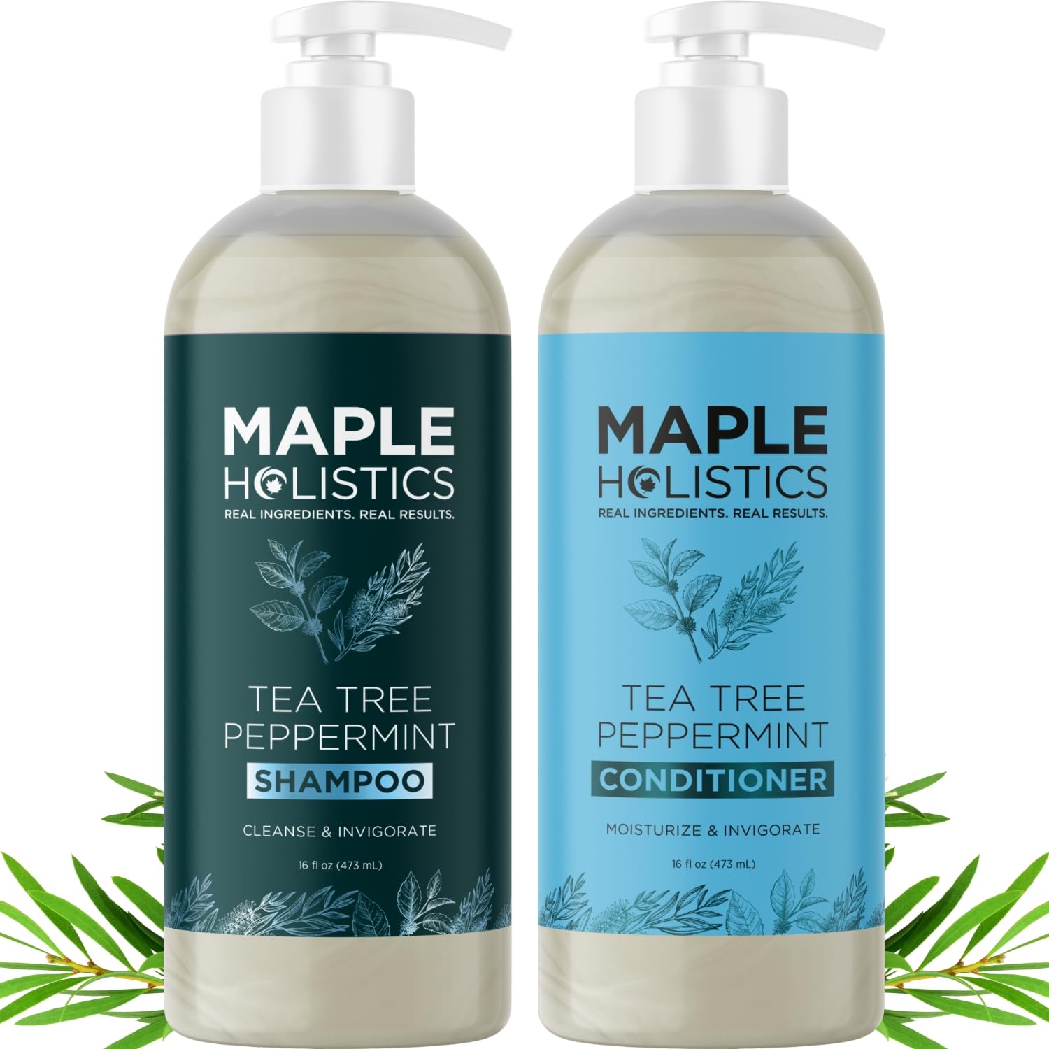 Sulfate Free Shampoo and Conditioner Set - Tea Tree Sage and Rosemary Shampoo and Conditioner for Dry Flaky Scalp Care - Deep Cleansing Color Safe Shampoo and Conditioner for Damaged Dry Hair Care