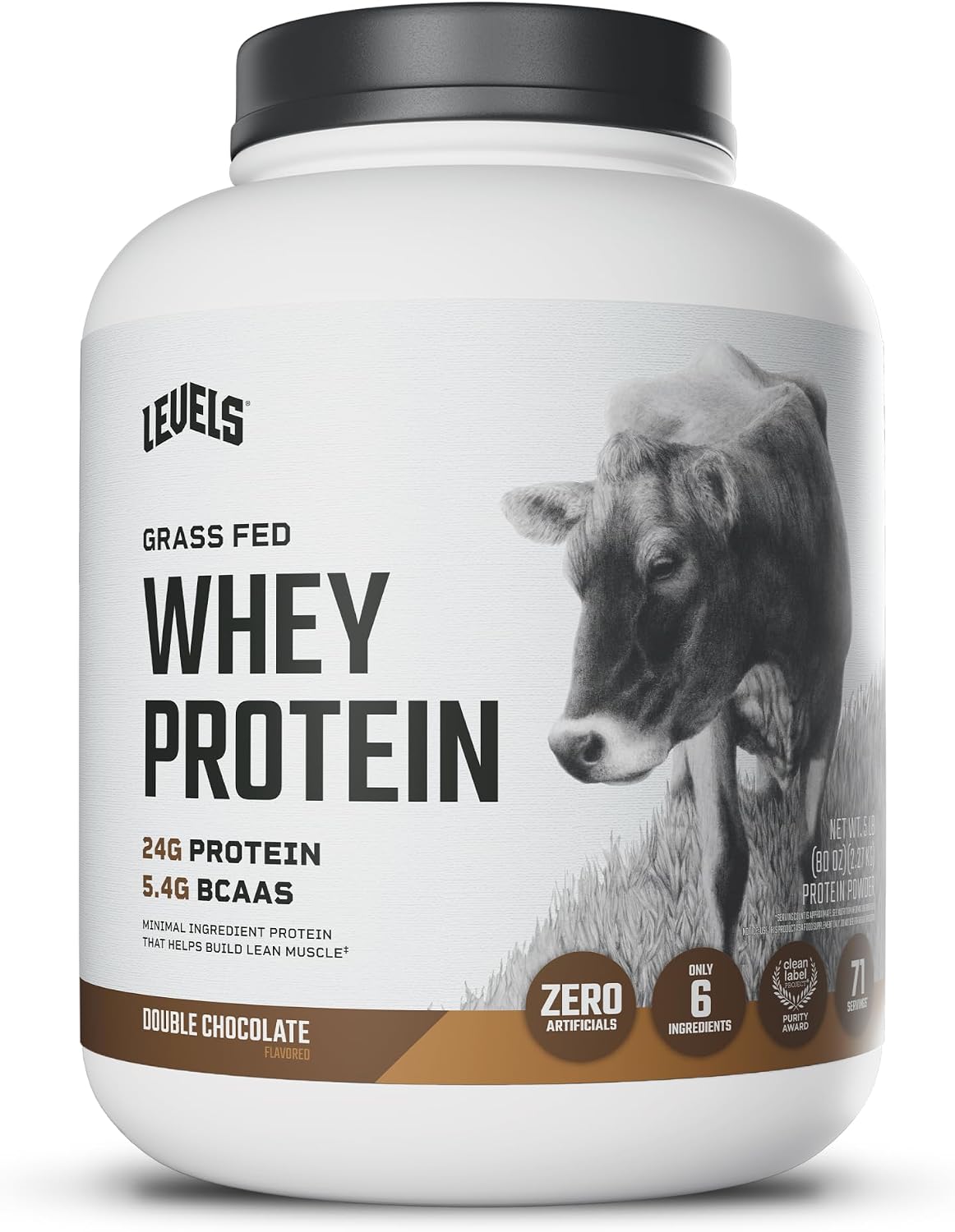 Levels Whey Protein Powder, No Artificial Ingredients, Pure Chocolate, 5LB | 24G of Protein, 5.4G BCAAs, Clean Ingredients, Hormone Free Dairy, No Fillers, No Added Sugar, No Junk