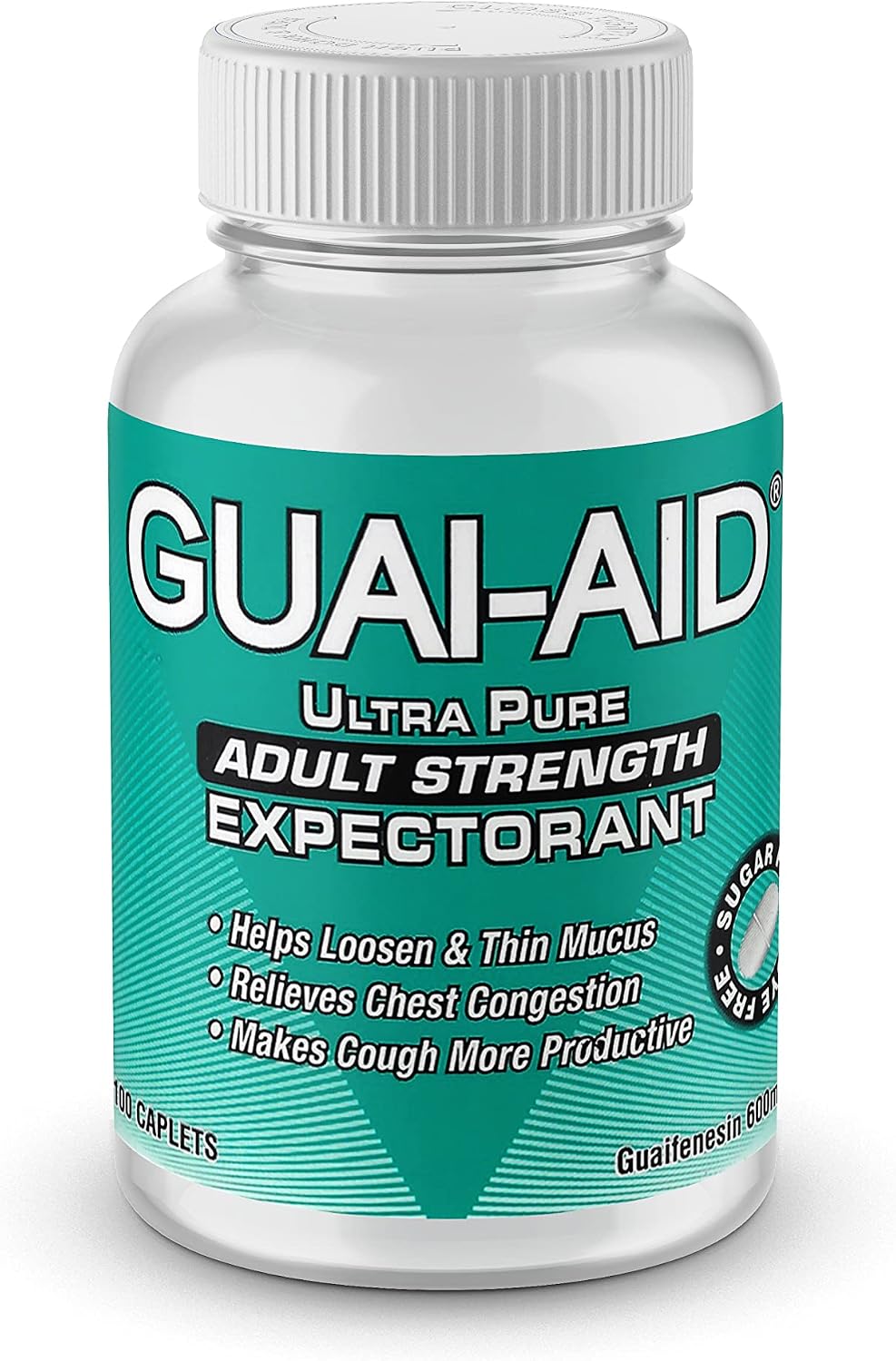 100 600mg Guaifenesin Caplets “for All-Day Everyday Mucus Relief” Controls phlegm, Cough, Chest Congestion, colds & flu.