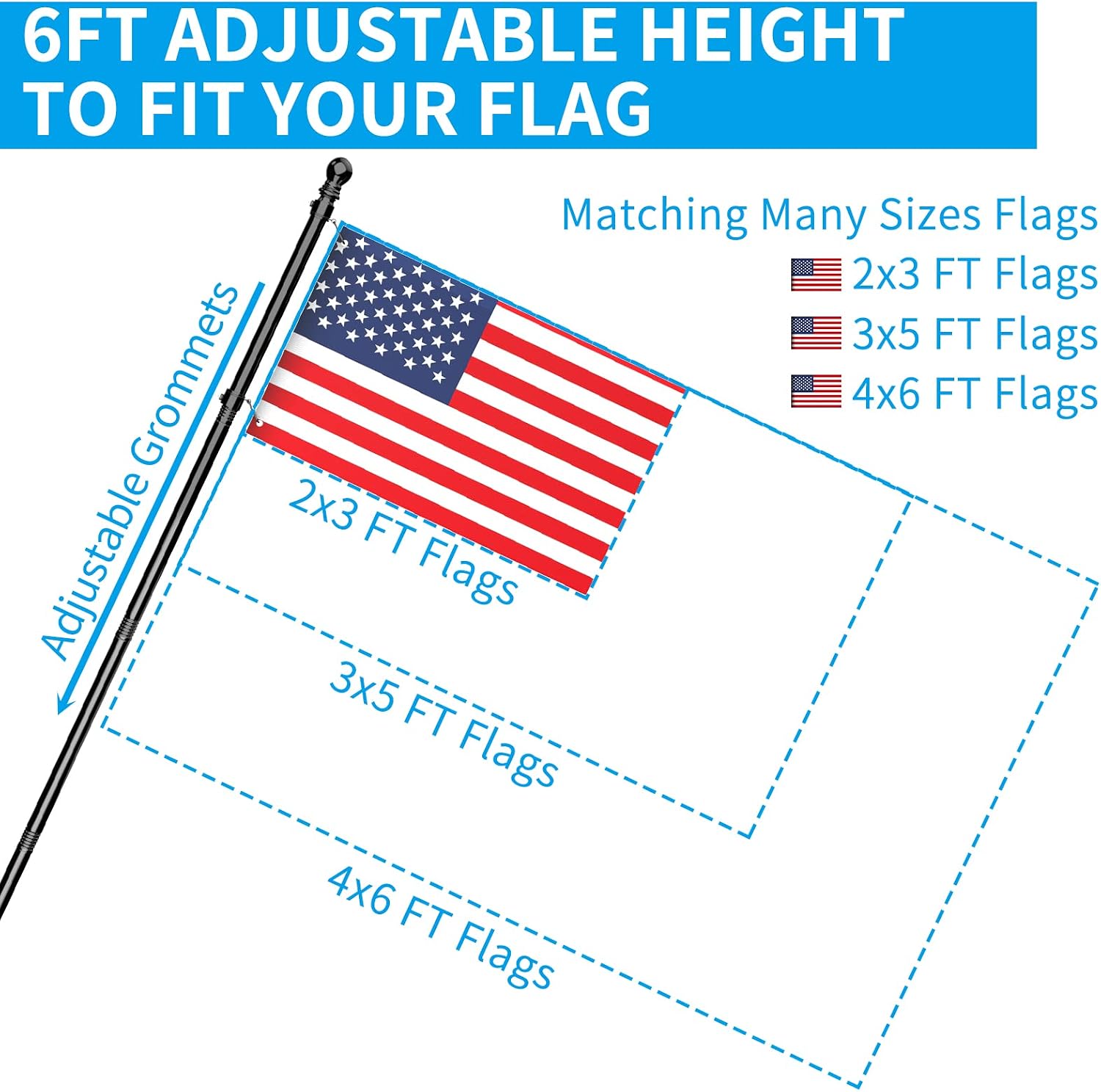 ZMTECH Flag Pole - Upgraded Bracket, 6 FT Stainless Steel Flag Poles for Outside House, Residential or Commerical
