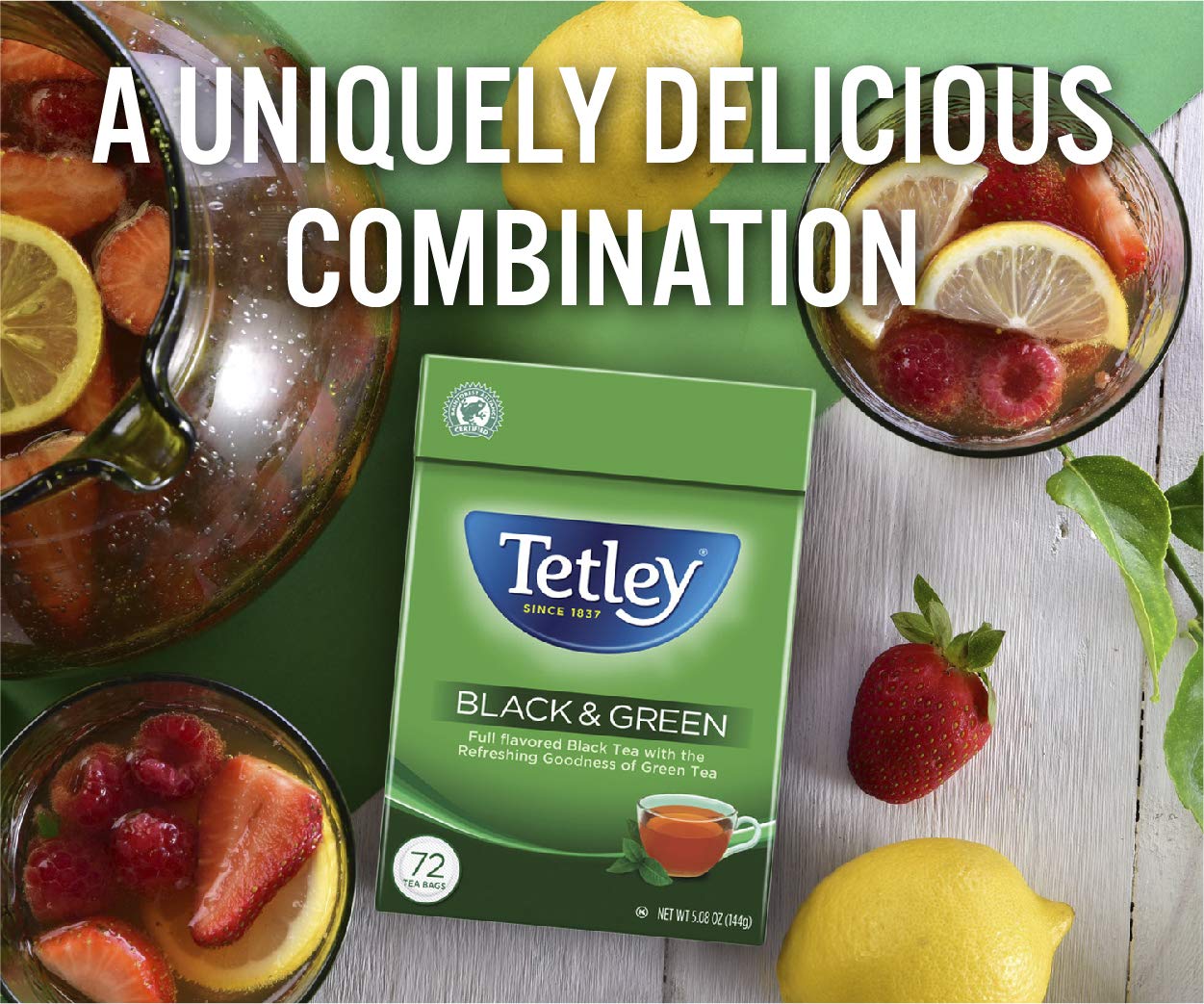 Tetley, Natural Black & Green Tea, 72 Count, Hot or Iced, Light, Refreshing Green Tea