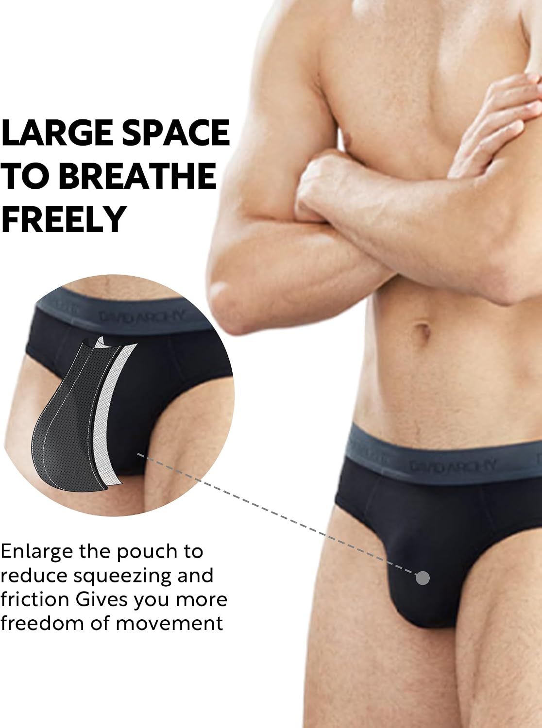 DAVID ARCHY Men's Breathable Support Pouch Underwear Briefs 4 or 7 Pack | Cooling moisture-wicking no-fly Rayon made from bamboo features anti-roll elastic waistbands and vibrant fade resistance.