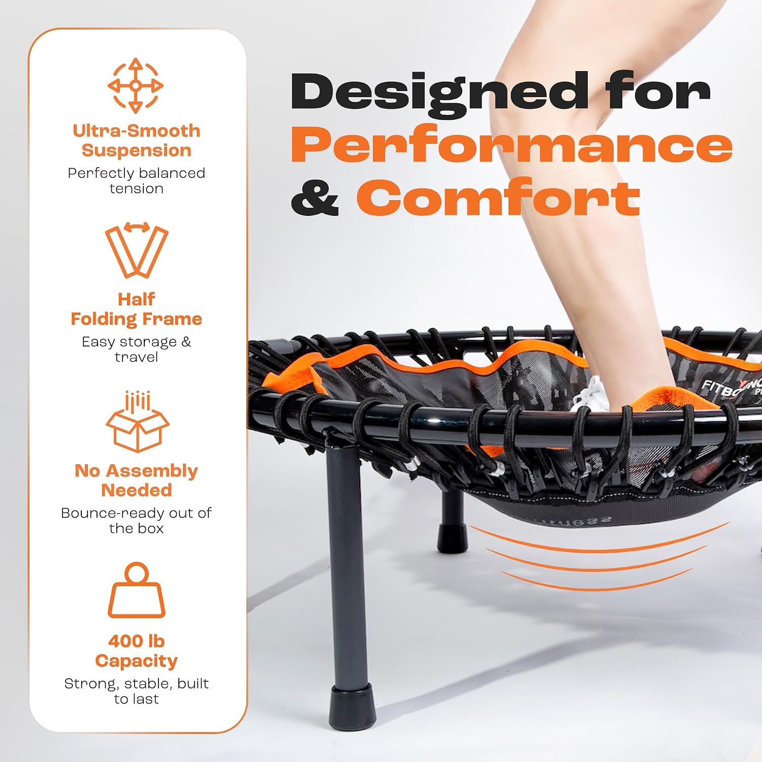 MXL FIT Bounce PRO Bungee Rebounder - Premium Indoor Mini Trampoline for Adults, Silent Low-Impact Bounce