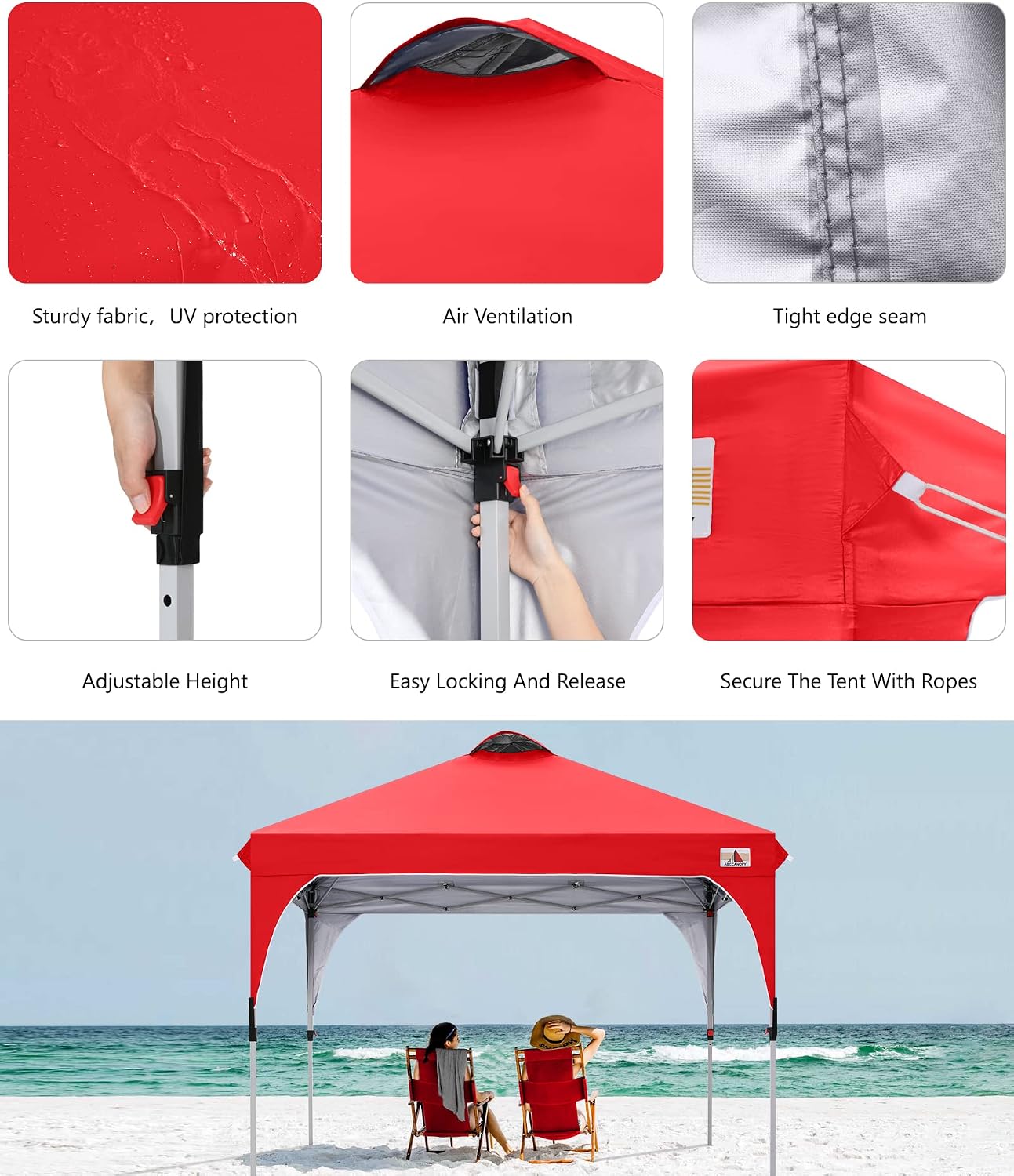 ABCCANOPY Outdoor Pop up Canopy Tent, 10x10 Instant Portable Canopy for Camping, Beach, Backyard,Gray | Water resistant & UV protection canopy, easy setup, with carry bag, ideal for camping, beach, backyard, market events