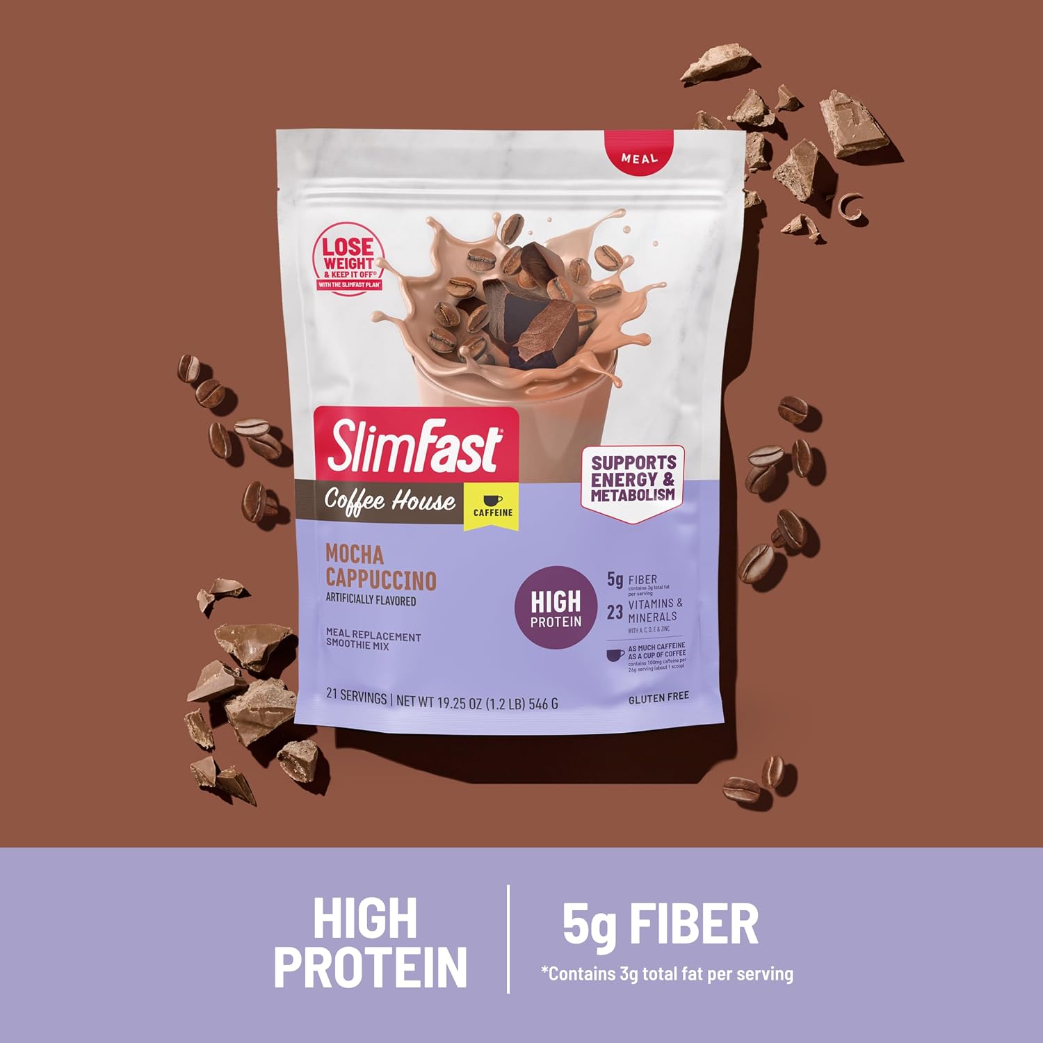SlimFast High Protein Meal Replacement Shake Powder, 12 Servings (Pack of 2), Advanced Nutrition Smoothie Mix, Digestive Support, Gluten Free, Creamy Chocolate, 20g of Protein (Packaging May Vary)