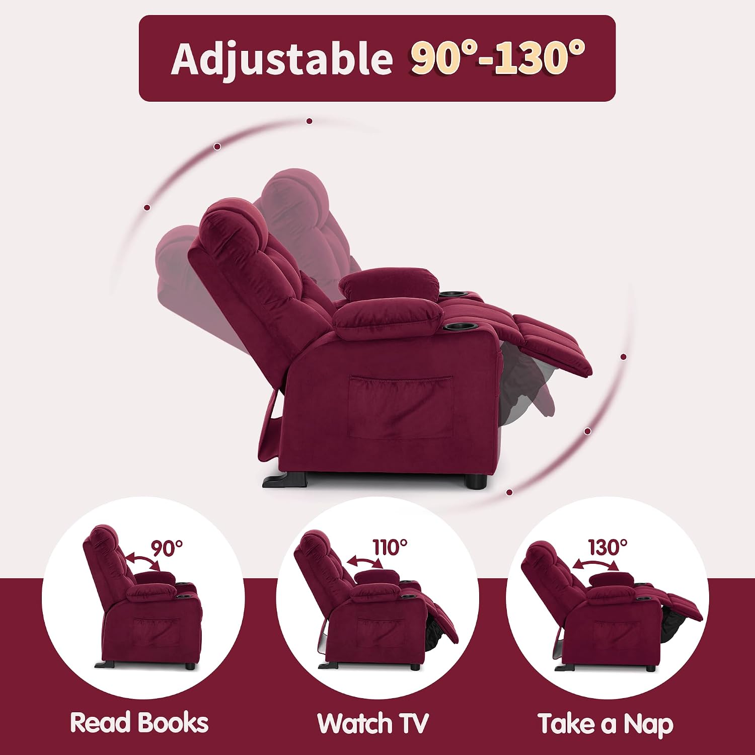 MCombo Big Kids Recliner for Ages 3+, Toddlers Recliner 7355 Velvet, Blue