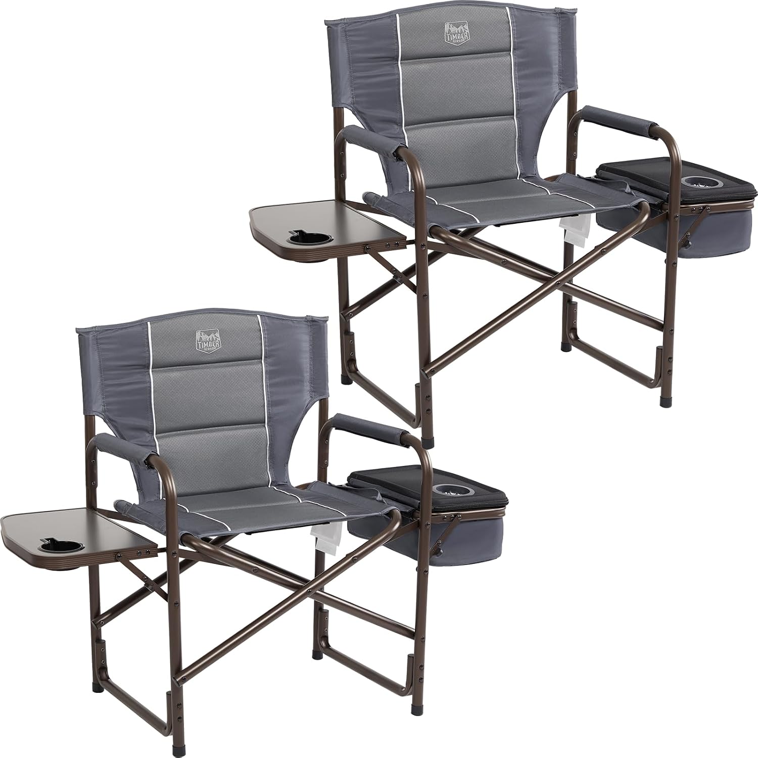 TIMBER RIDGE Lightweight Camping Chair, Portable Laurel Director's Chair with Foldable Side Table, Cooler Bag & Mesh Pocket, Compact Outdoor Folding Lawn Chair, Supports 300lbs, Grey