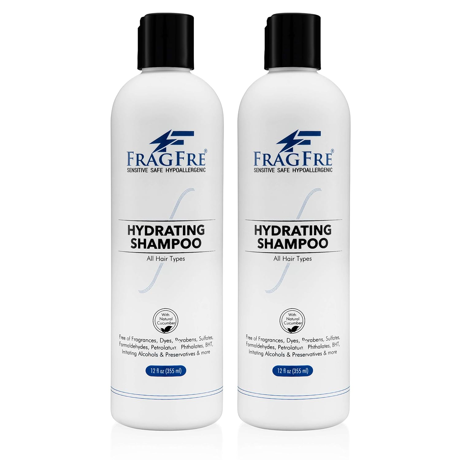 Hydrating Sensitive Skin Shampoo 12 oz - Sulfate-Free, Fragrance-Free, Paraben-Free, Color-Safe, Hypoallergenic, Mild Hair Cleanser - Gluten-Free, Vegan, Cruelty-Free, With Natural Cucumber
