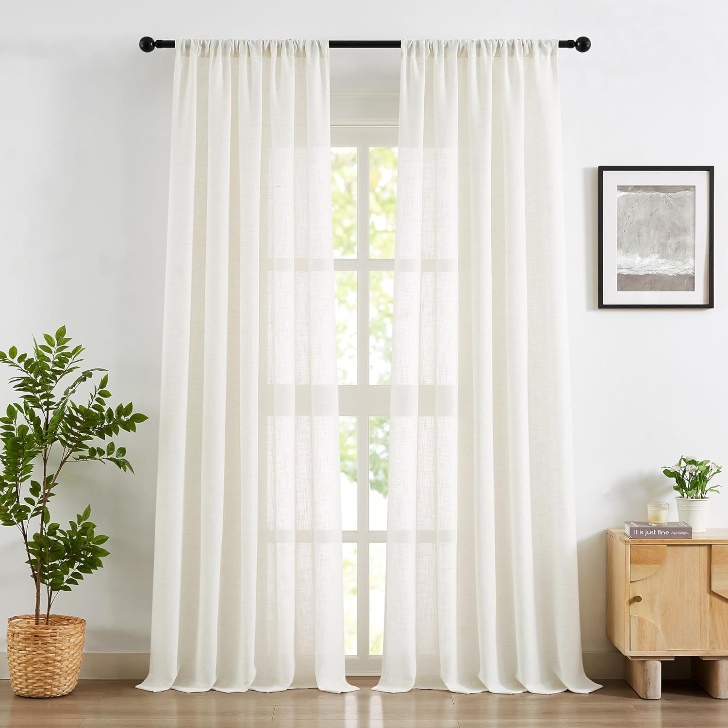 Leaf Semi Sheer Curtains for Bedroom Living Room 52x72" Taupe White Print 2