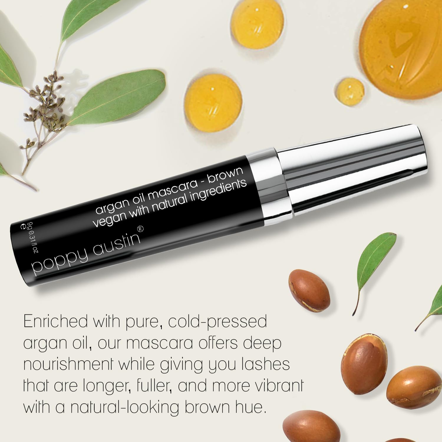 Poppy Austin Organic Mascara Black, Hypoallergenic, Waterproof, 0.31 Fl Oz