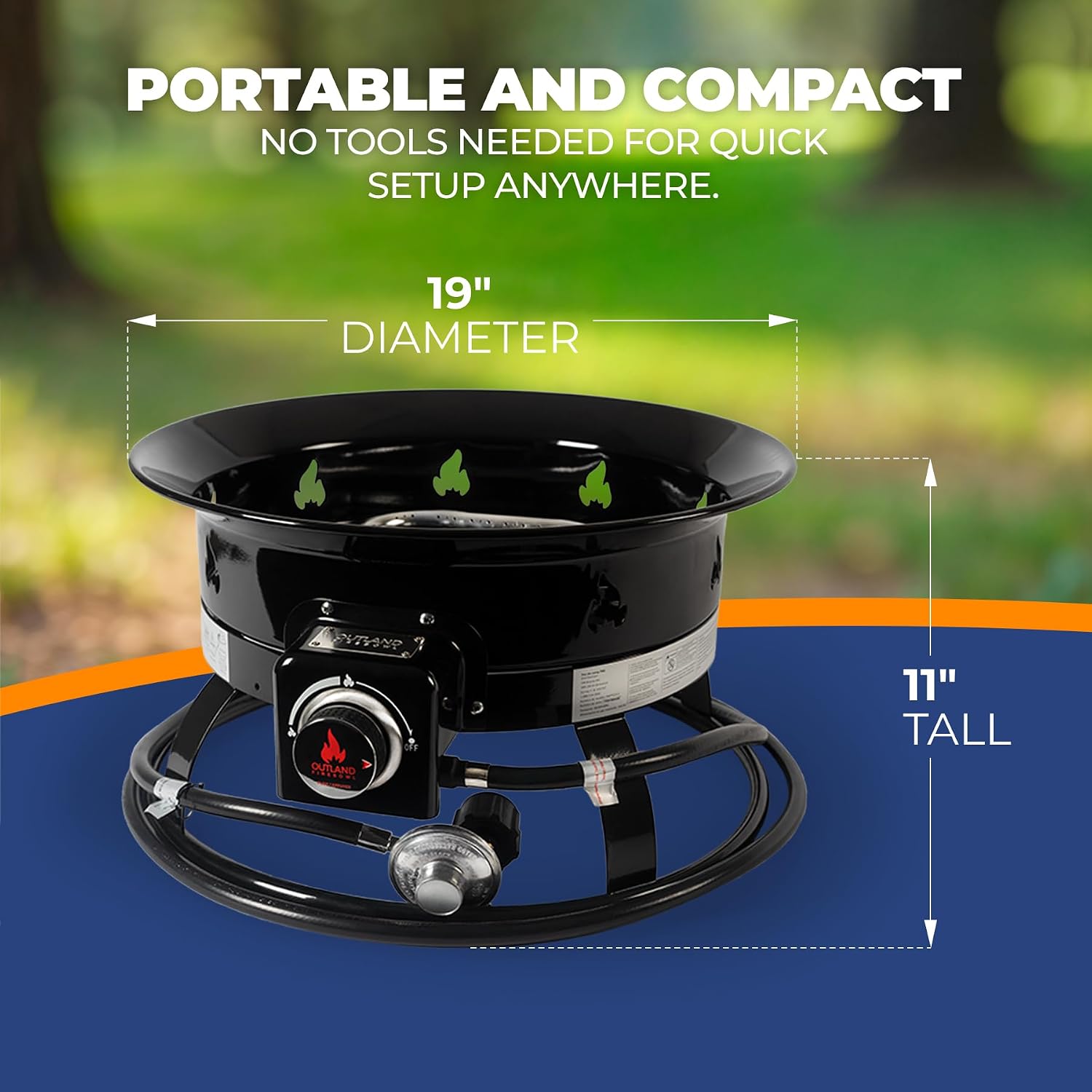 Outland Living Portable Propane Fire Pit, 19-inch, 58, 000 BTU with Fire Pit Cover & Carry Kit, Smokeless Gas Firebowl | Perfect for Camping, Patio