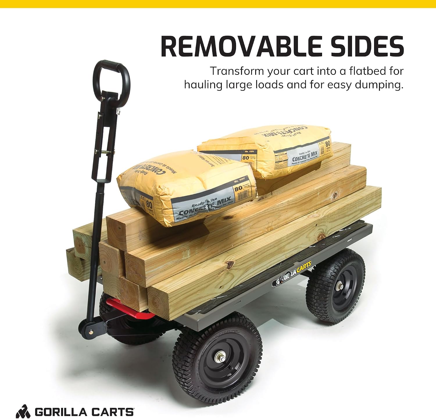 Gorilla Carts Steel Utility Garden Cart, 1200 lb. Capacity, 5 Cu Ft, Grey | 1