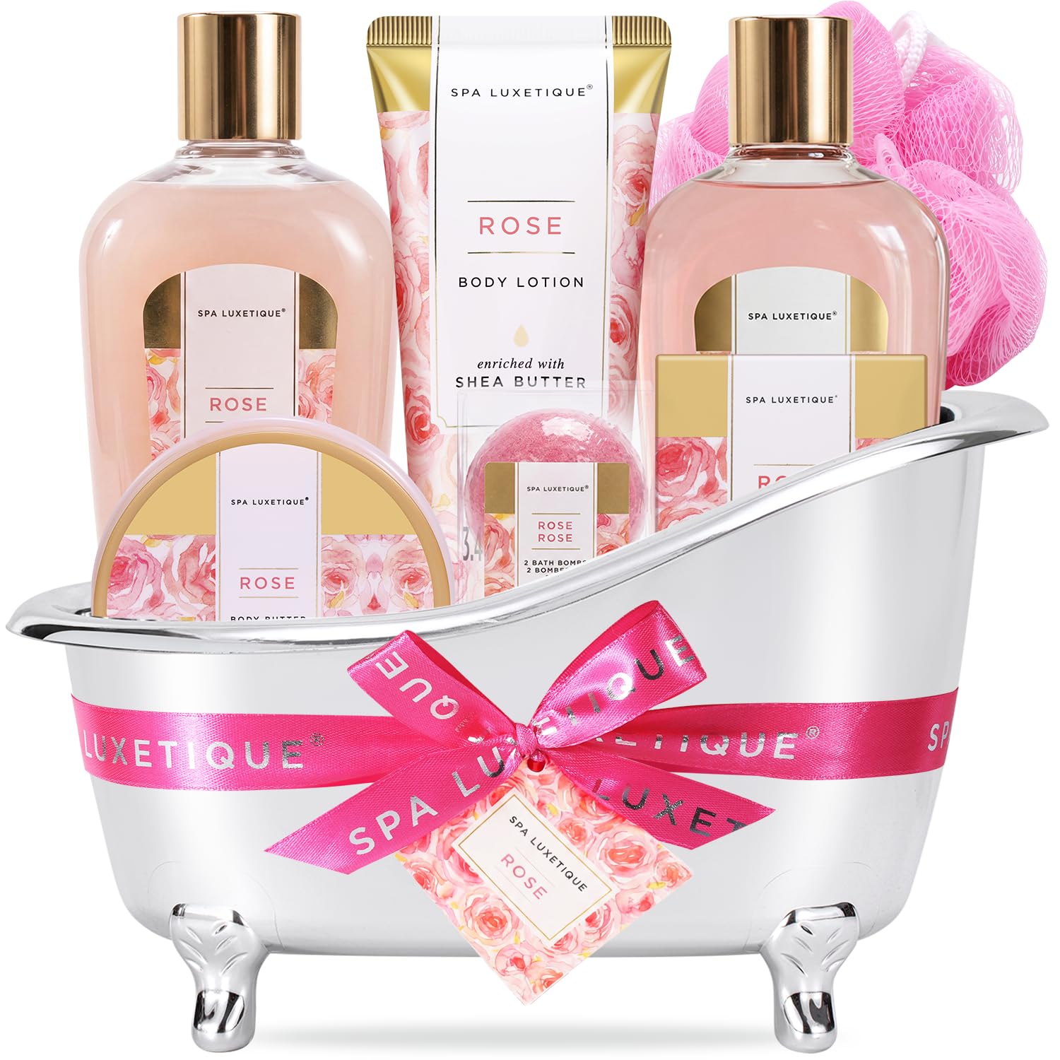 Self Care Gifts for Women, Spa Luxetique 8pcs Daisy Bath and Body Gift Baskets for Her, Bath Set with Bubble Bath, Lotion, Christmas Gifts for Mom