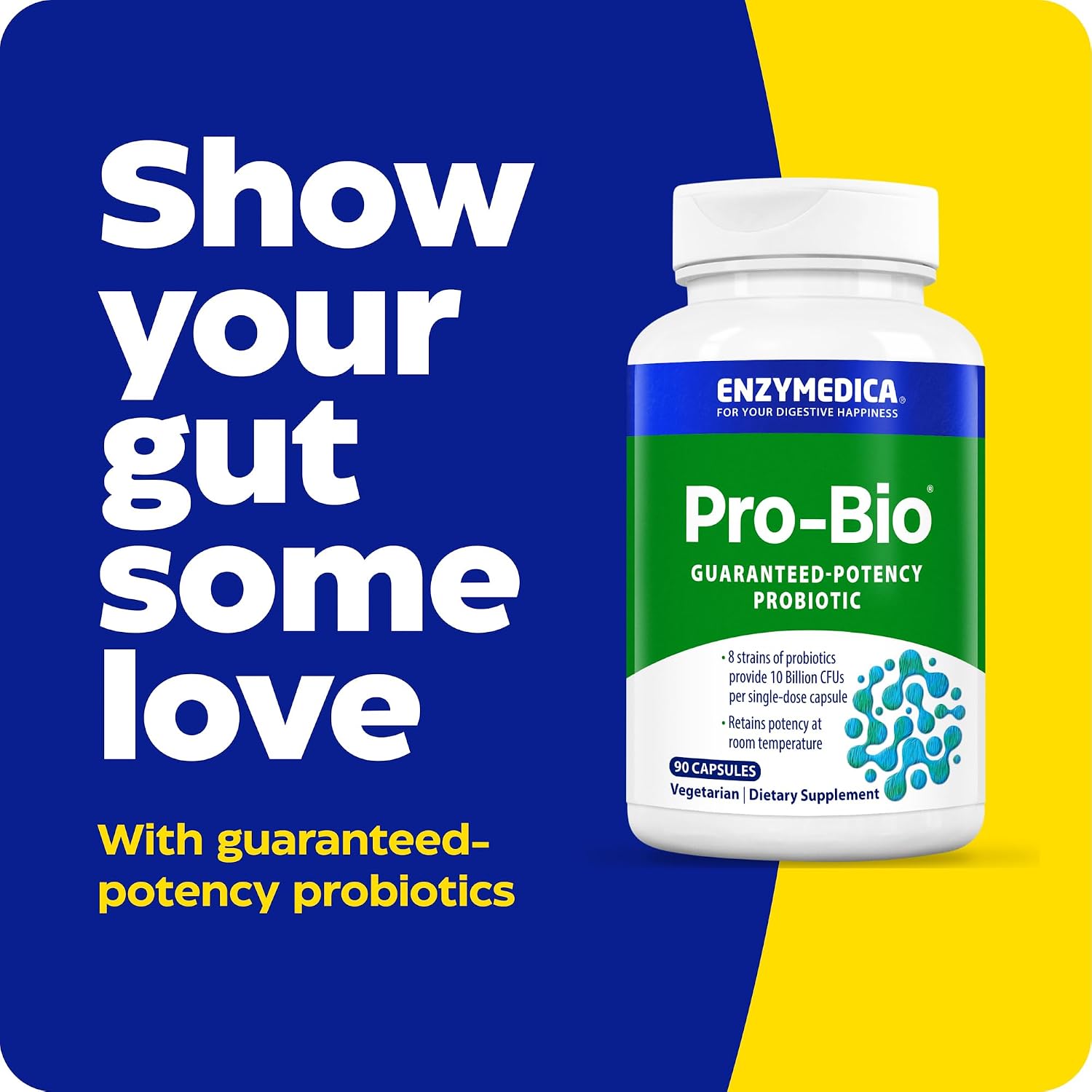 Enzymedica Pro-Bio Probiotic Supplement for Digestive & Gut Health - Daily Probiotic Capsules for Women & Men, 10 Billion CFU, Helps Reduce Gas & Bloating, Stomach Acid Resistant - 30 Caps