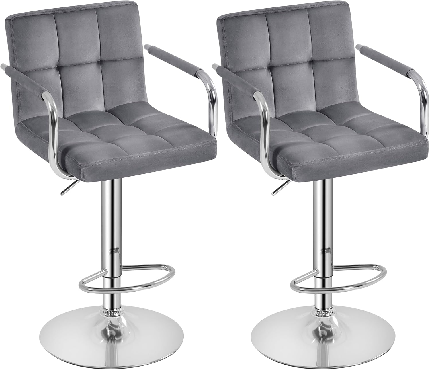 Yaheetech Bar Stools Set of 2, Swivel with Backs, Adjustable Height, White | 360° Swivel Barstools Feature Padded PU Leather Seats, Supportive Backs, 300 lb Capacity for Kitchen Islands