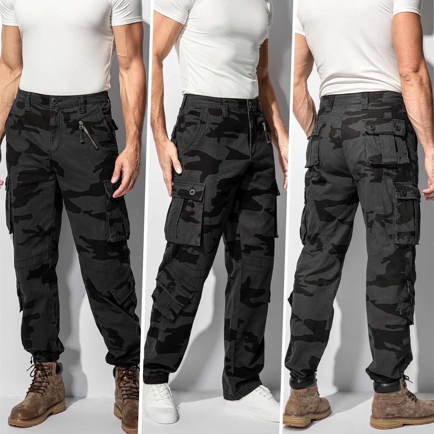 Mens Cargo Pants Camo Work Tactical Rip Stop BDU Casual Army Military Pants | 100% Cotton,Wear Resistant,Breathable,Sweat-absorbent,Men's Wild Cargo Pants with 8 Pockets,Relaxed Loose Fit Hiking Pants