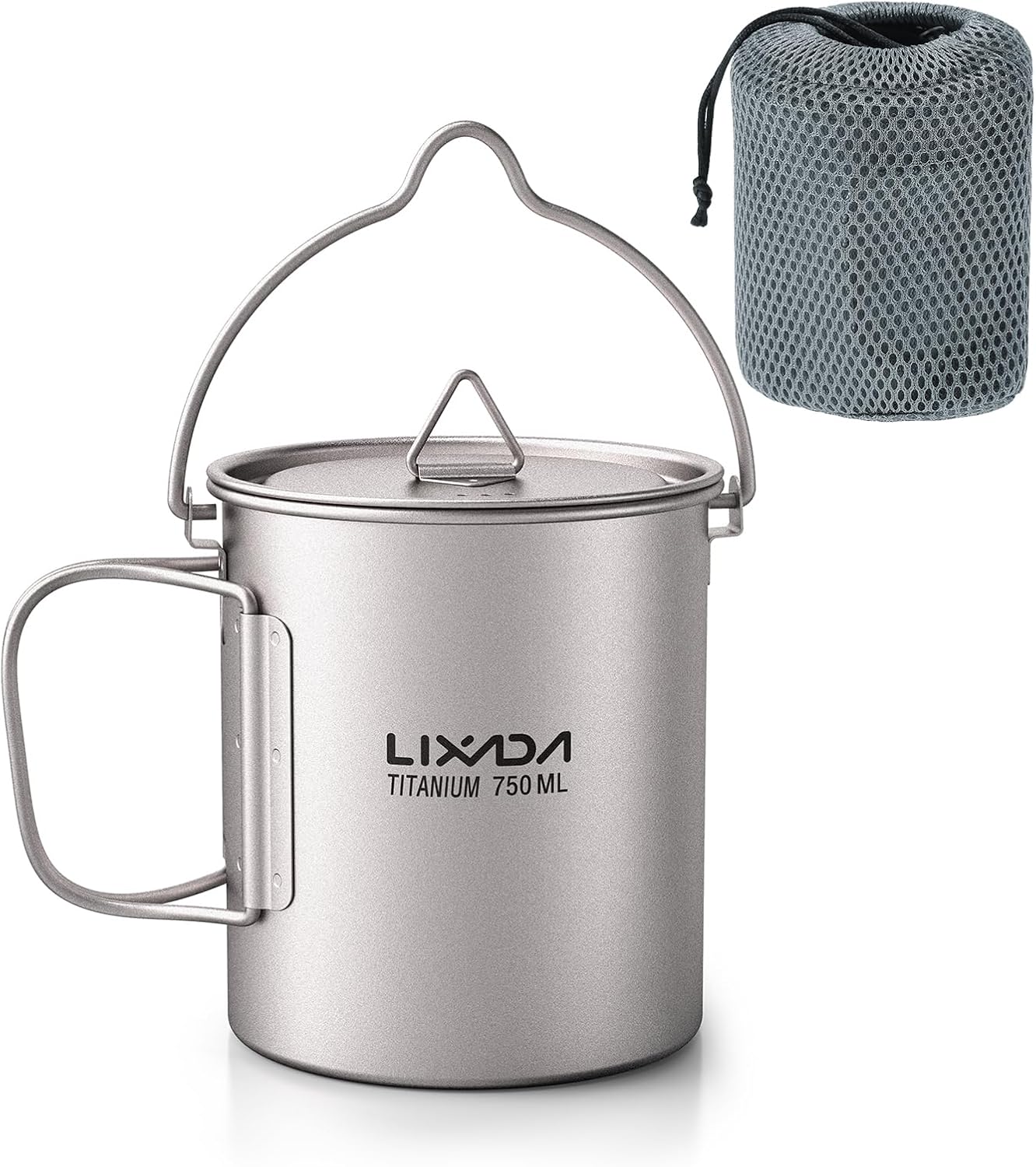 Lixada Titanium Water Mug Cup with Lid and Foldable Handle Ultralight 750ml Titanium Pot Portable Outdoor Camping Cooking Picnic