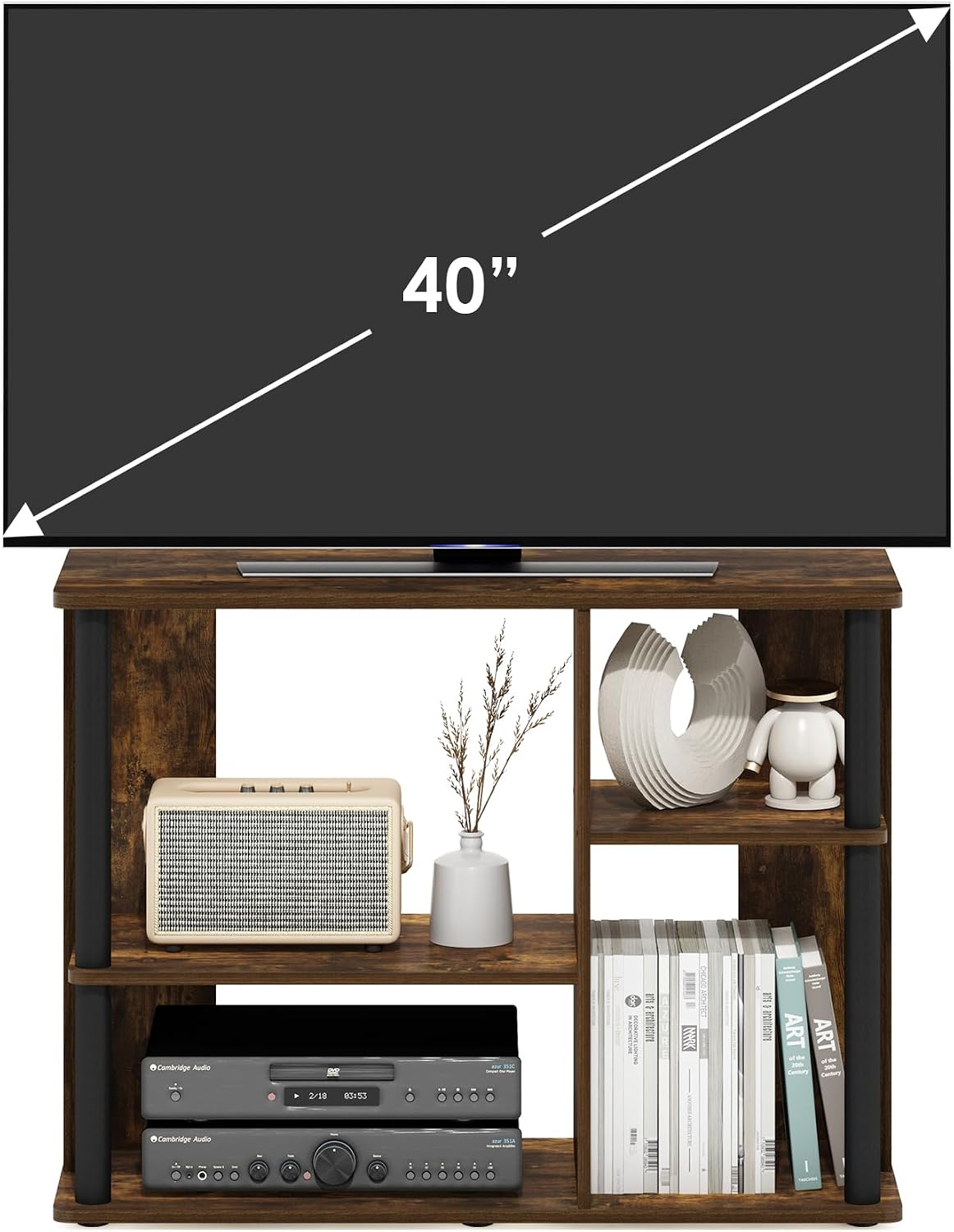Furinno Econ TV Stand Entertainment Center, Espresso | with Adjustable Shelf, Open Back TV Console with Door Storage for TV up to 50 Inch, for Living Room, Bedroom