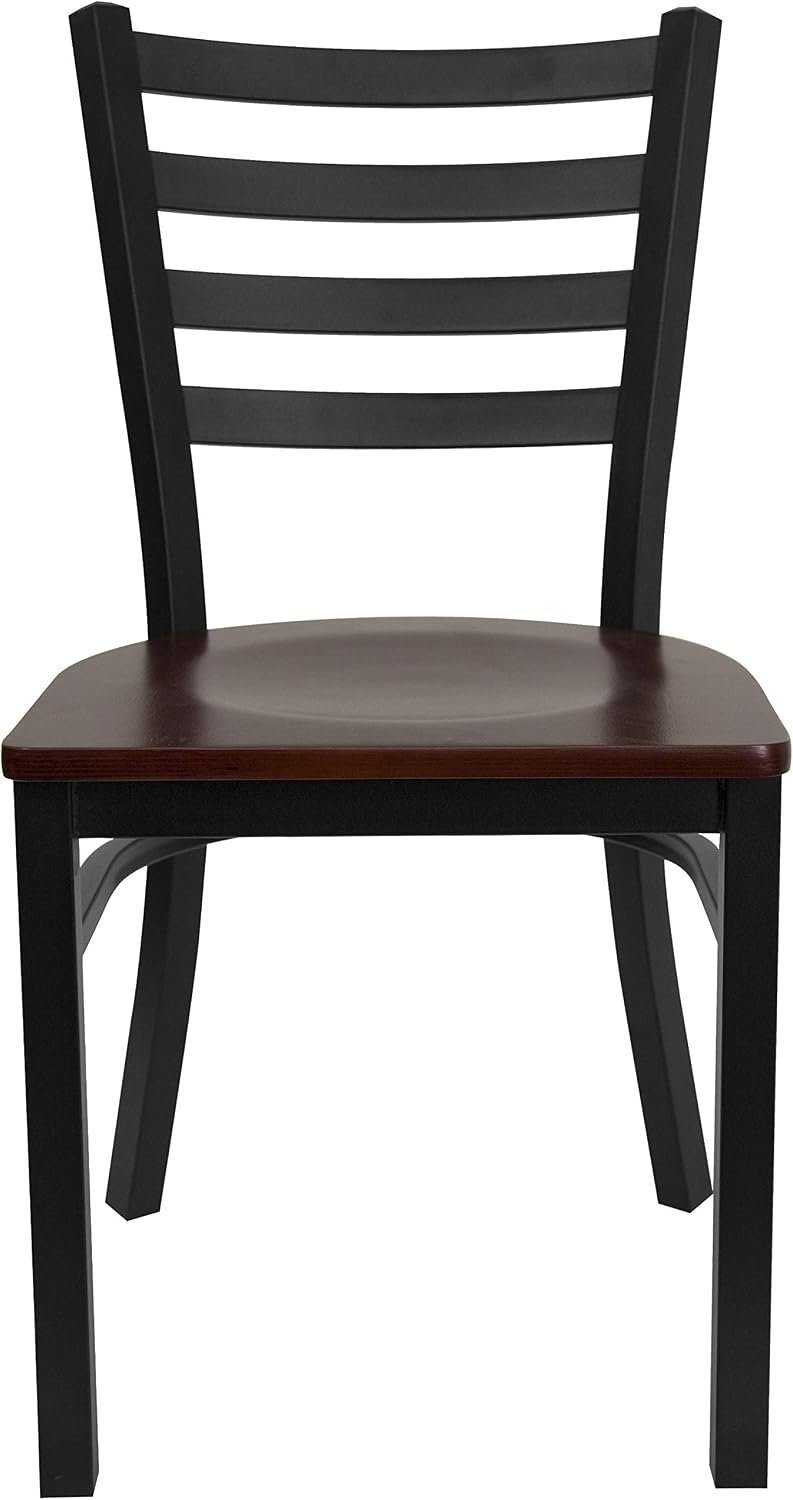 Flash Furniture Hercules Series Commercial Ladder Back Restaurant Chairs, Modern Lightweight Metal Dining Chairs with Padded Seats, Set of 2, Black