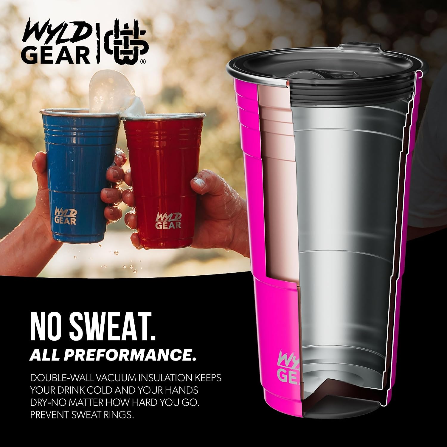 Wyld Gear Party Cup 24oz Red Stainless Steel Reusable Metal Cup with Lid