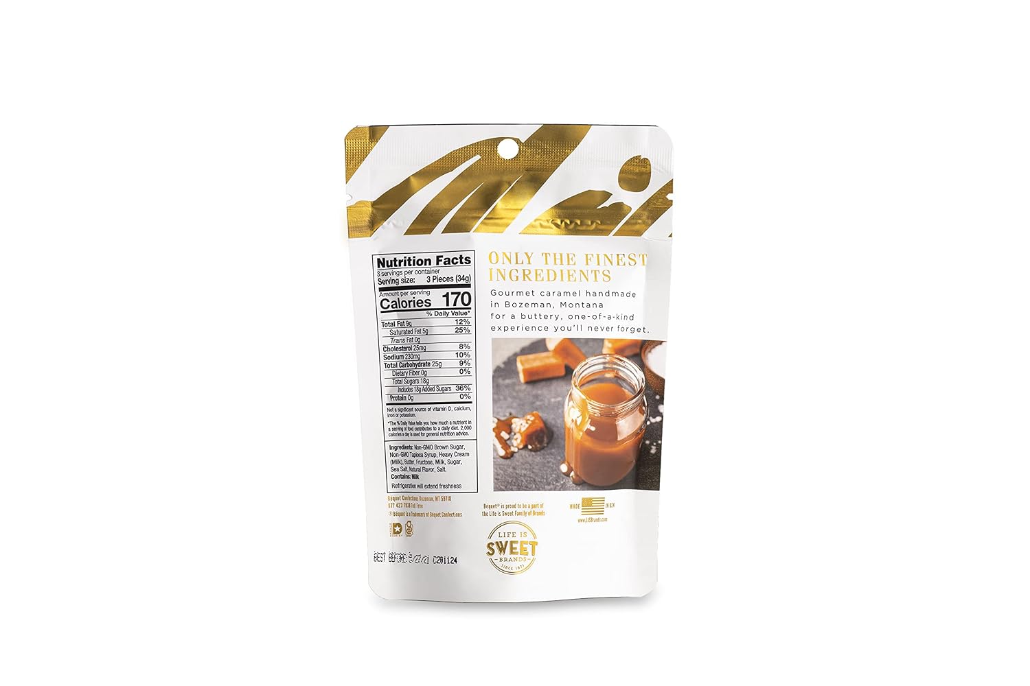 Béquet Celtic Sea Salt Caramels - Individually Wrapped Candy - 8oz Gift Bag | Ready-to-gift bag. Small-batch caramel made in Montana with real cream and butter, Kosher Star-D, gluten free, non-GMO