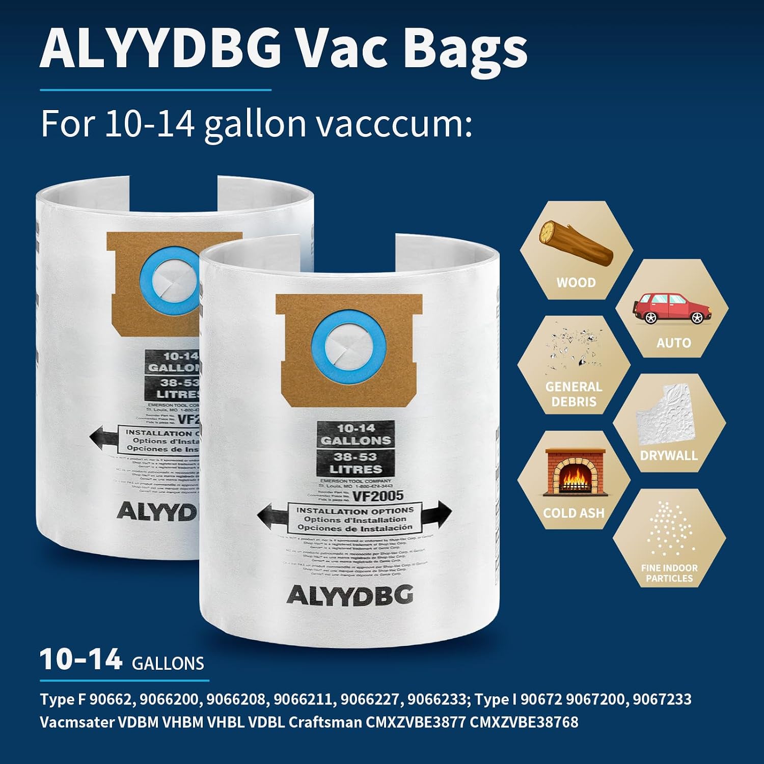 5 PCS Shop Vac Bags 5-8 Gallon Type E/H 90661 90671 Vac Bags by ALYYDBG