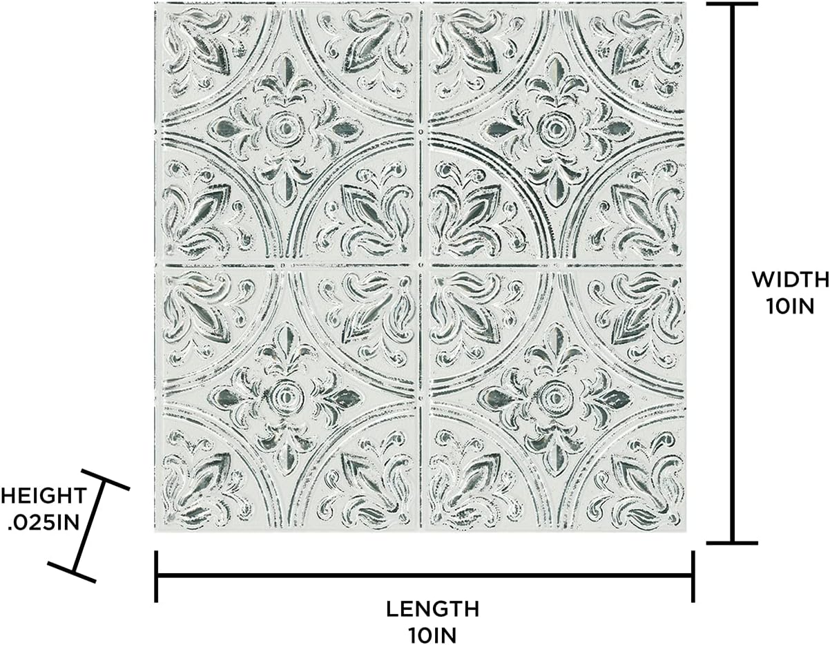 InHome NH3149 Chelsea Antique White Peel & Stick Tin Tiles, Metallic