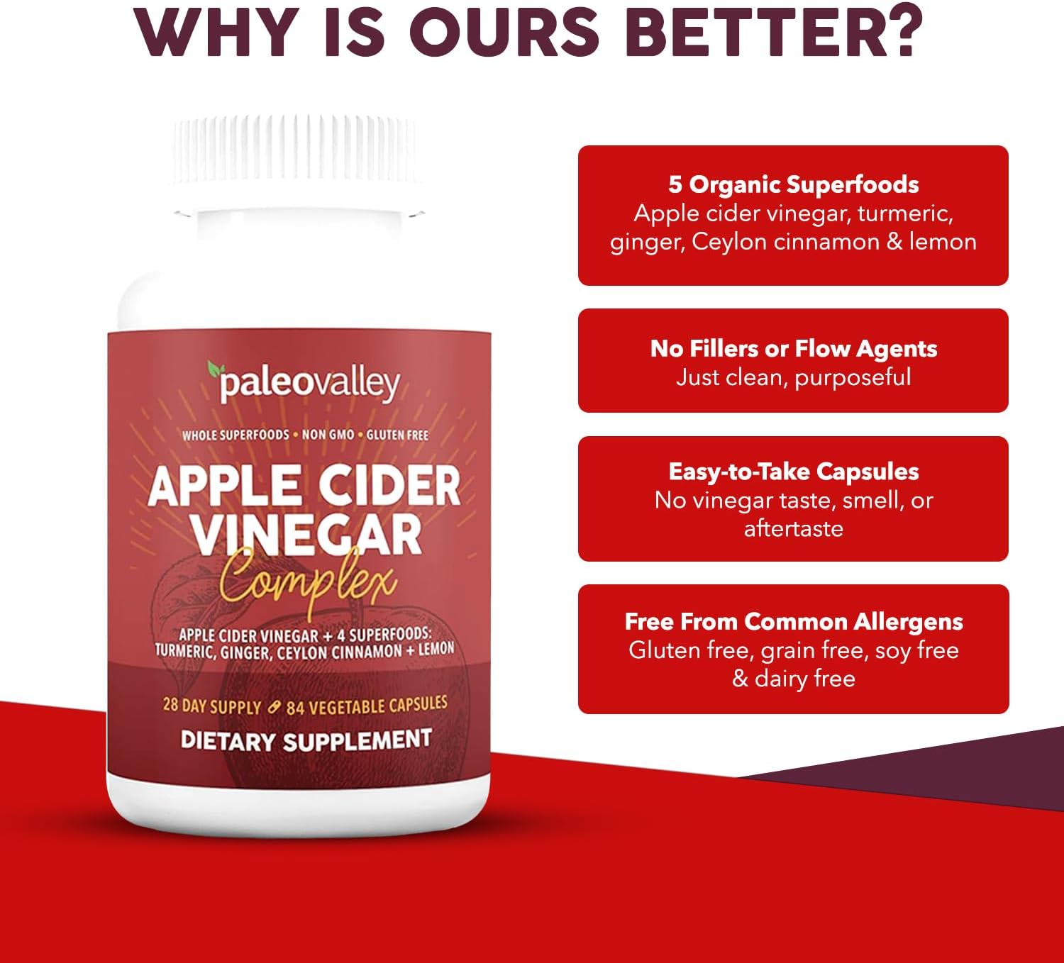 Paleovalley Apple Cider Vinegar Complex Capsules with Organic Superfoods | Gut and Digestive Support, Whole Food Nutrition, No Aftertaste, Unflavored