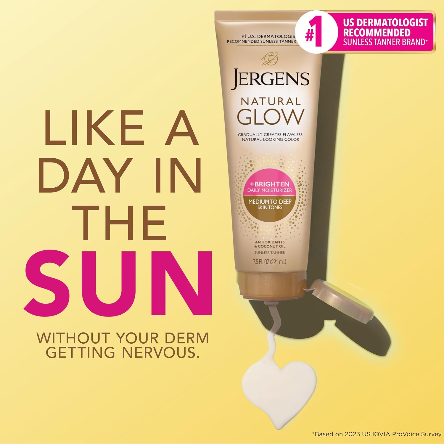 Jergens Natural Glow Self Tanner Body Lotion, Sunless Tanning, Medium to Deep Skin Tone, Daily Moisturizer with Coconut Oil, Vitamin E and Antioxidants, 7.5 Oz | Sunless Tanning, Daily Moisturizer, Coconut Oil, Vitamin E & Antioxidants, Gradual Color Dev…