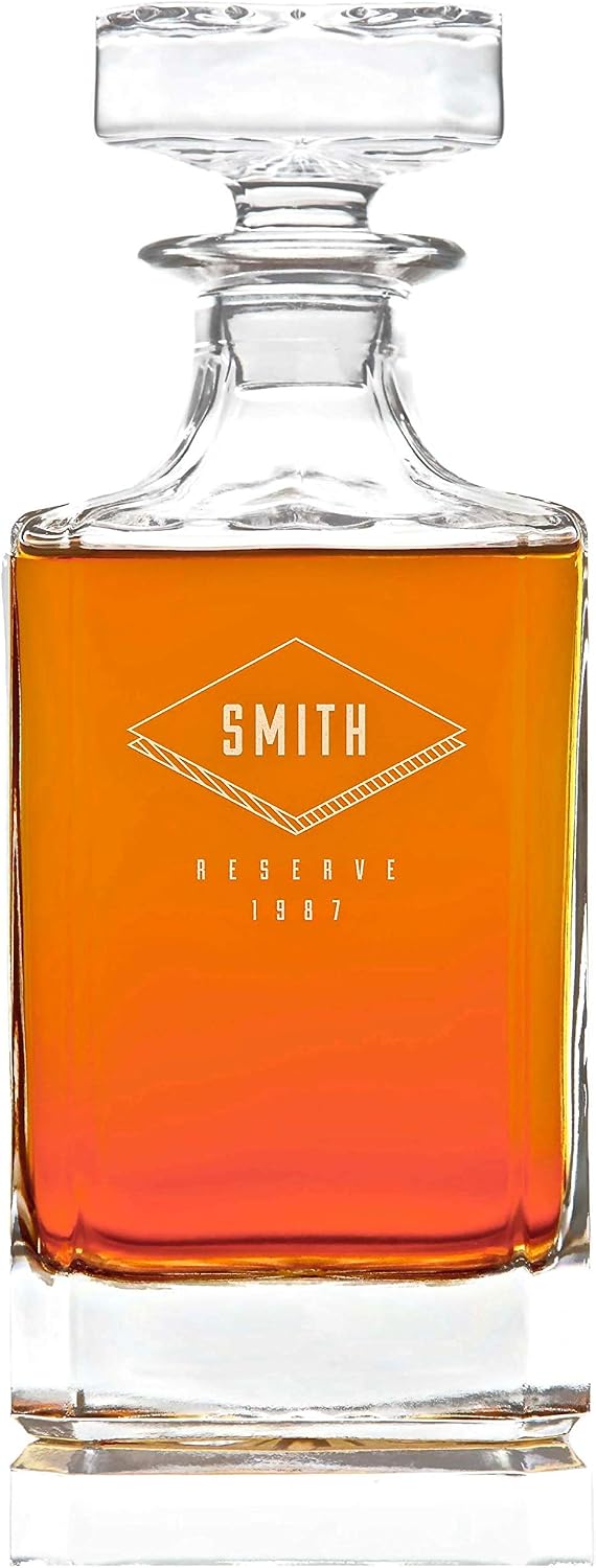Swanky Badger Personalized Whiskey Decanter, Custom Whisky Decanter, 28 oz, 850ml, 8.5” x 3.5” x 3.5” (Modern)