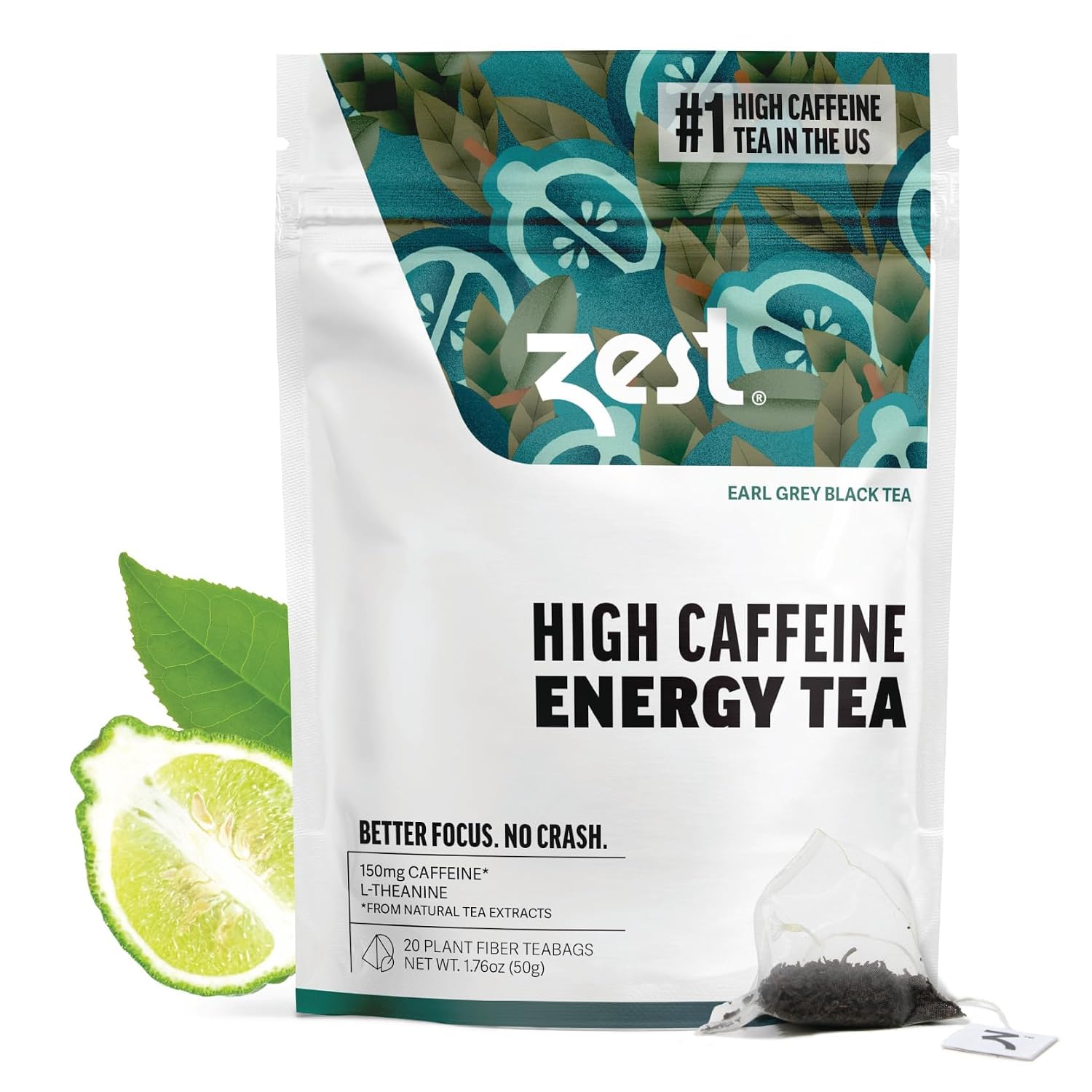 Zest Energy Green Tea – Pomegranate Mojito High Caffeine Tea Bags for Focus & Morning Energy – Natural Caffeinated Tea with 135mg Caffeine – Coffee Substitute – 20Ct Pack, Non-GMO & Keto Friendly