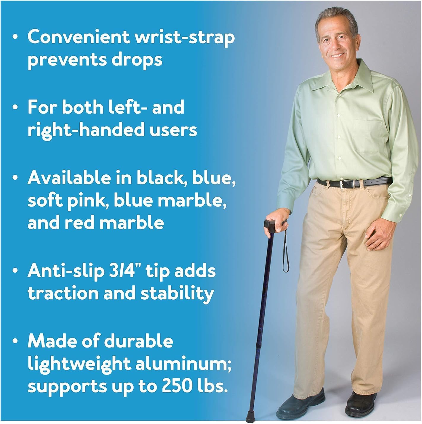 Carex Soft Grip Walking Cane with Strap, Anti-Slip Walking Cane for Easy Maneuvering, Walk Stick for Seniors & Adults with Added Support and Adjustable for Balance, Supports up to 250 lbs